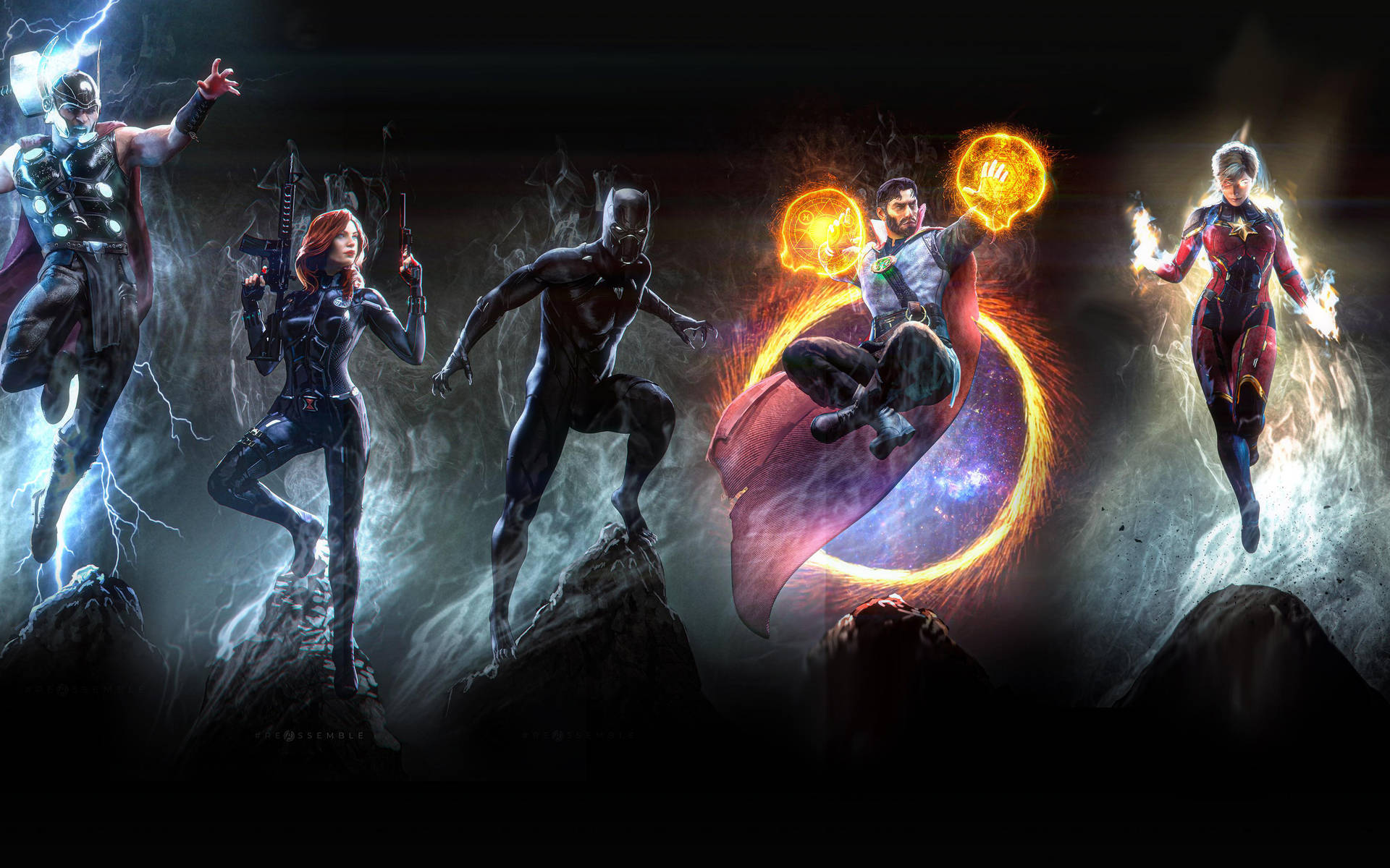 Download Marvel Superheroes Black Theme Art Wallpaper