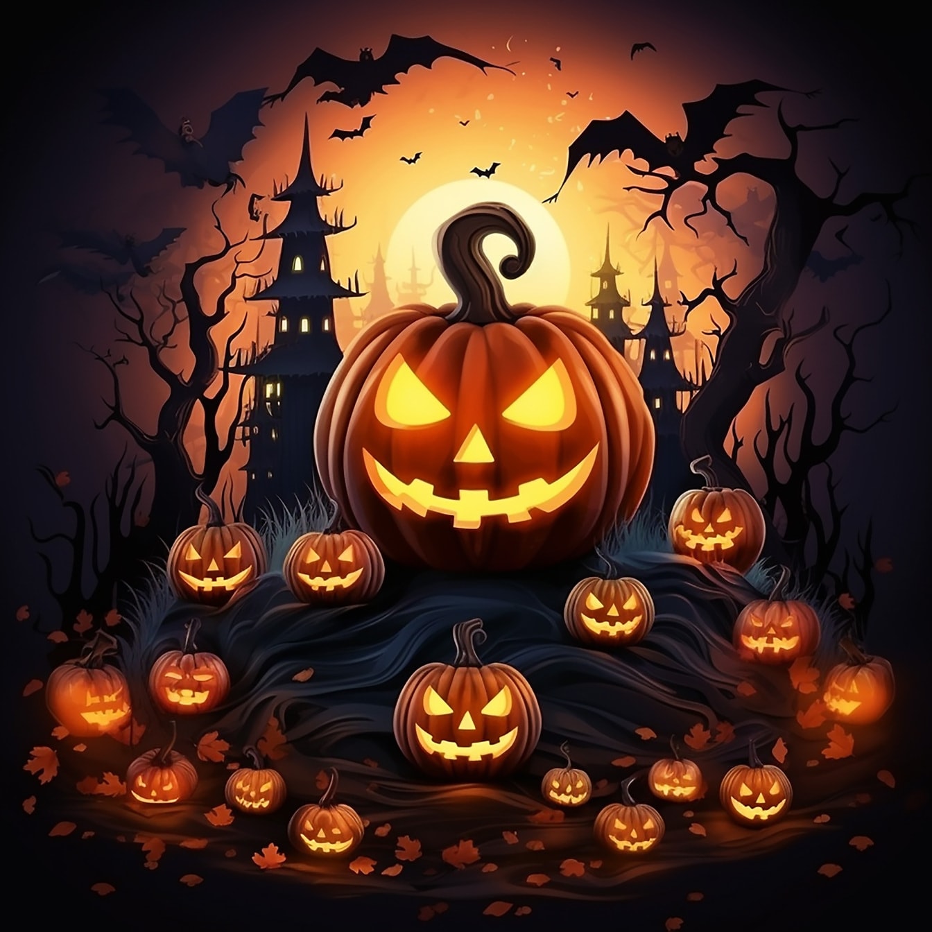 Free picture: Horror funny graphic of Halloween pumpkin lanterns