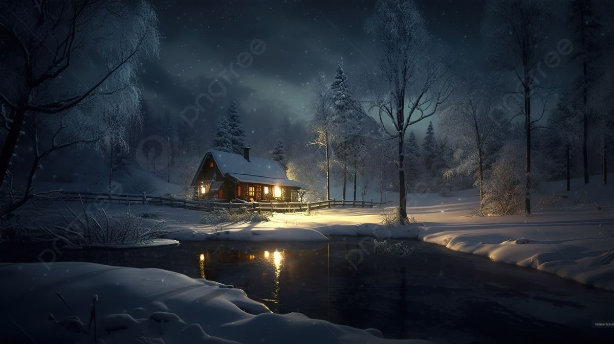 Winter House Wallpaper At Night Background, Winter Night Picture Background Image And Wallpaper for Free Download