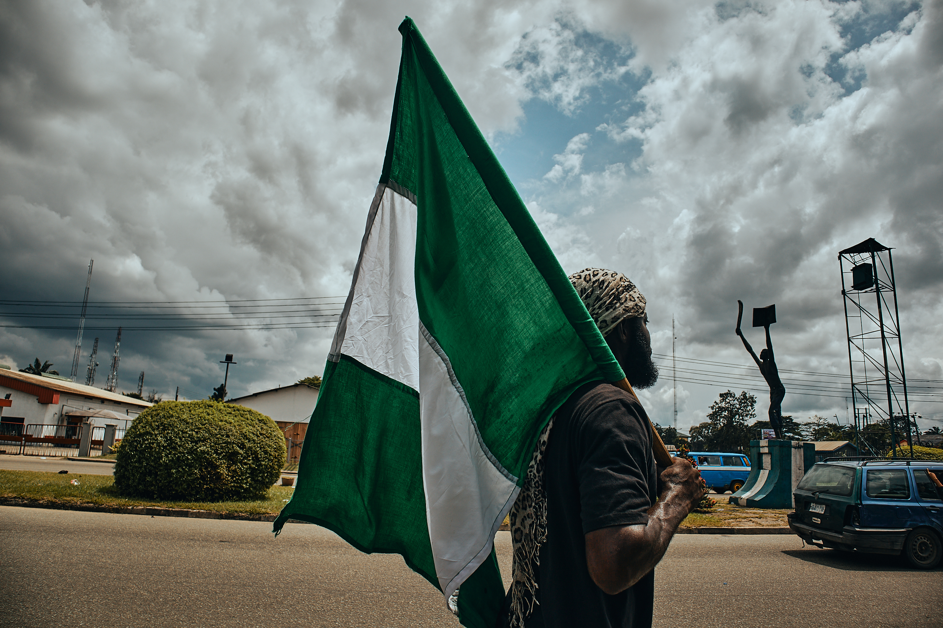 Man holding a Flag of Nigeria · Free
