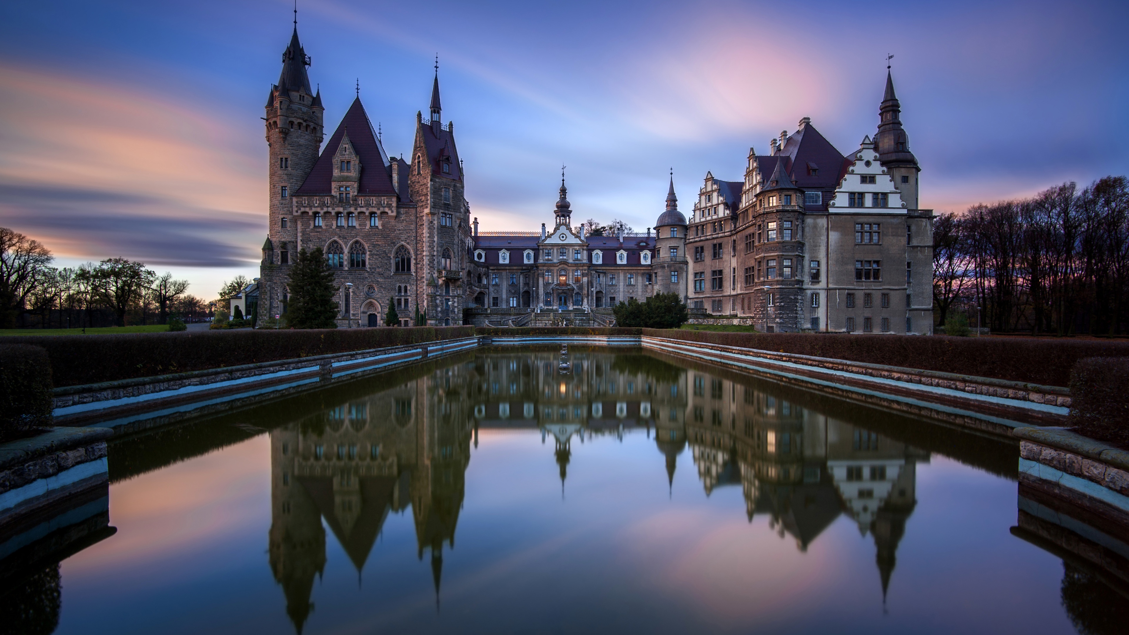 Wallpaper Poland, castle, sunset, pond 3840x2160 UHD 4K Picture, Image