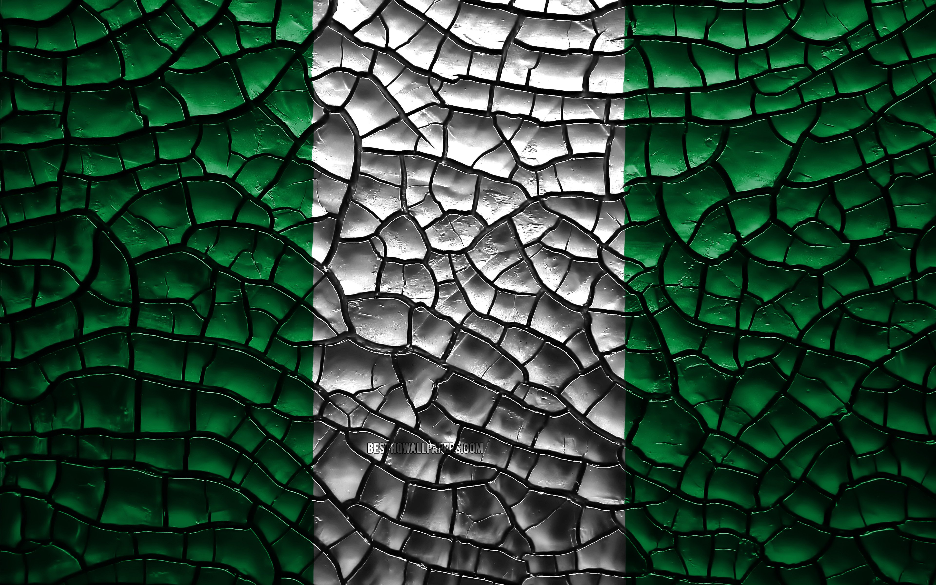 Download wallpaper Flag of Nigeria, 4k, cracked soil, Africa, Nigerian flag, 3D art, Nigeria, African countries, national symbols, Nigeria 3D flag for desktop with resolution 3840x2400. High Quality HD picture wallpaper