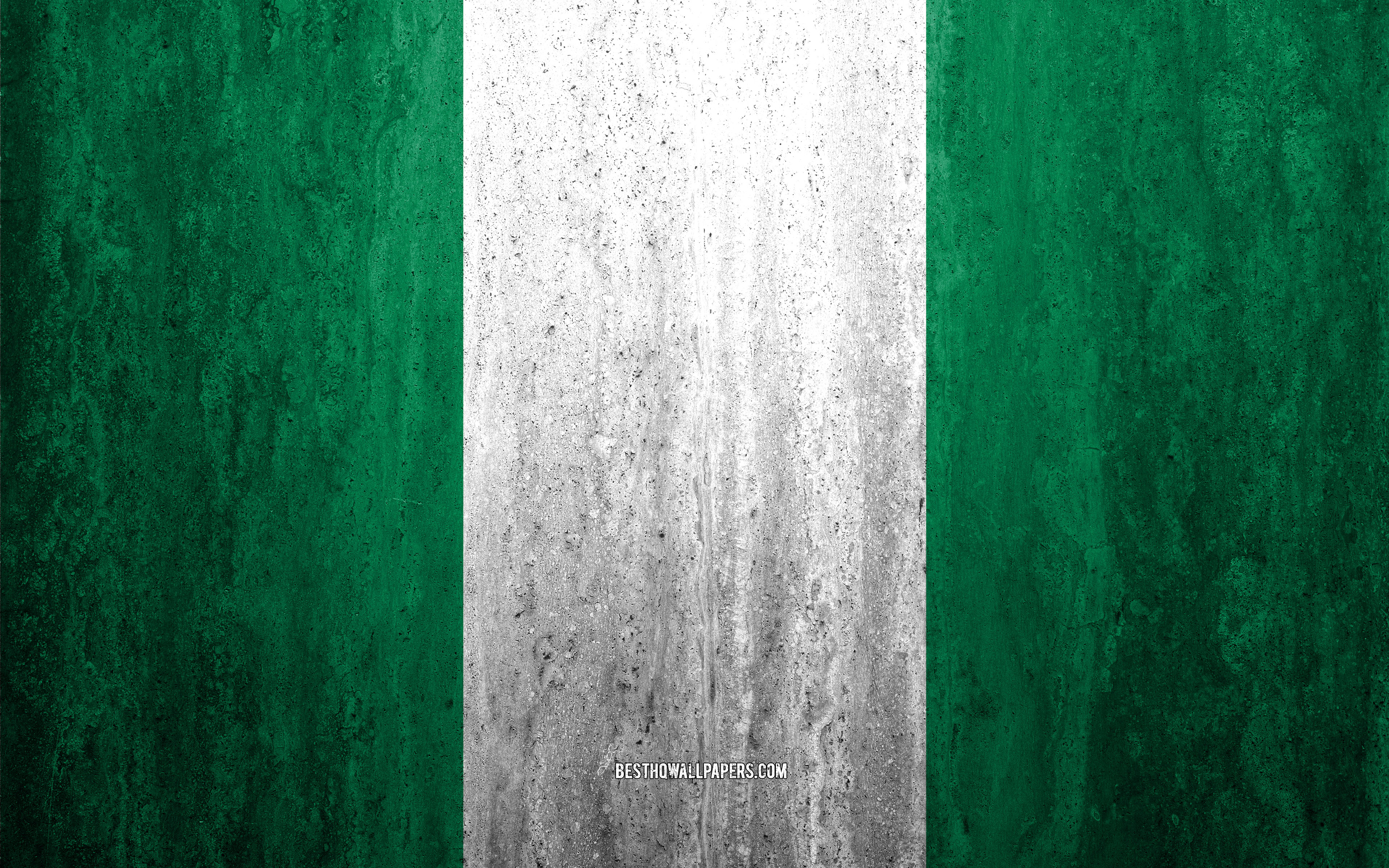 Download wallpaper Flag of Nigeria, 4k, stone background, grunge flag, Africa, Nigeria flag, grunge art, national symbols, Nigeria, stone texture for desktop with resolution 3840x2400. High Quality HD picture wallpaper