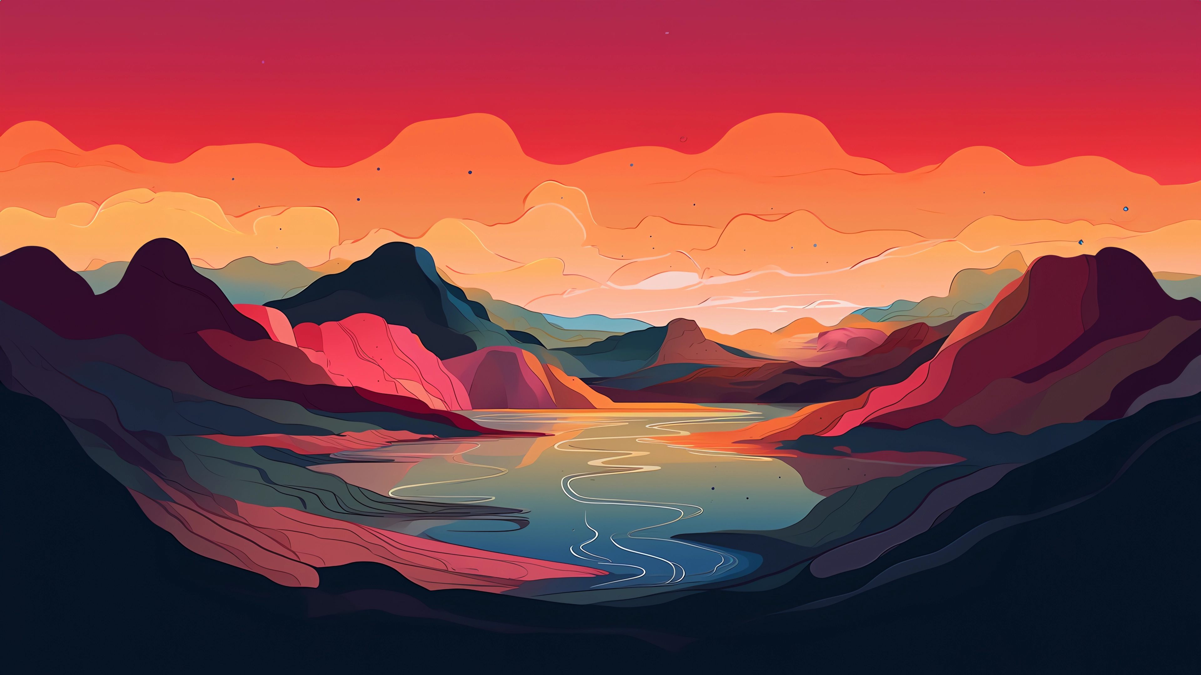 Serenity in Color: Minimalist 4K Landscape Wallpaper Download for PC