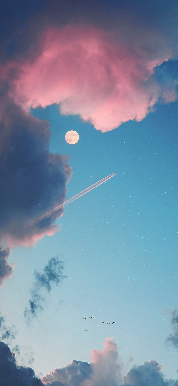 Aesthetic Sky And Light Pink Clouds 4K phone wallpaper [2610x5655] and [1080x2340]