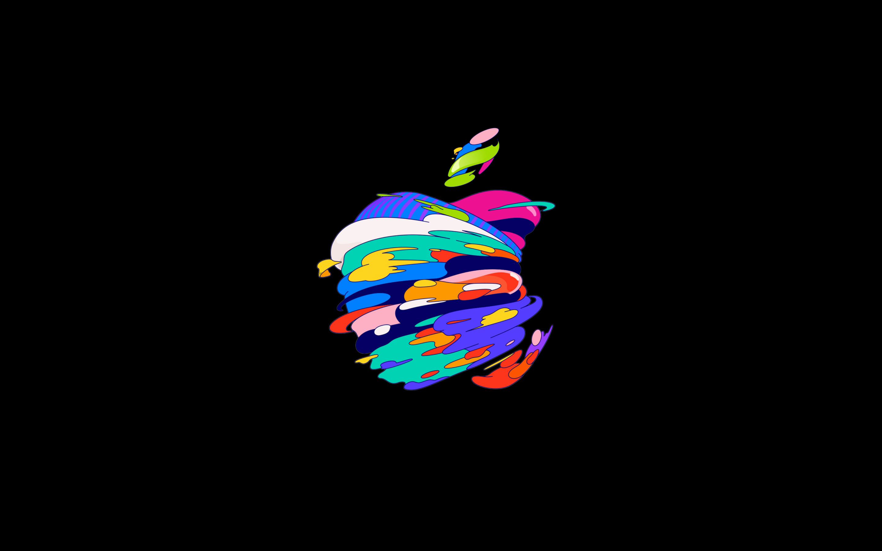 Apple logo Wallpaper 4K, Mac, Black background, Colorful