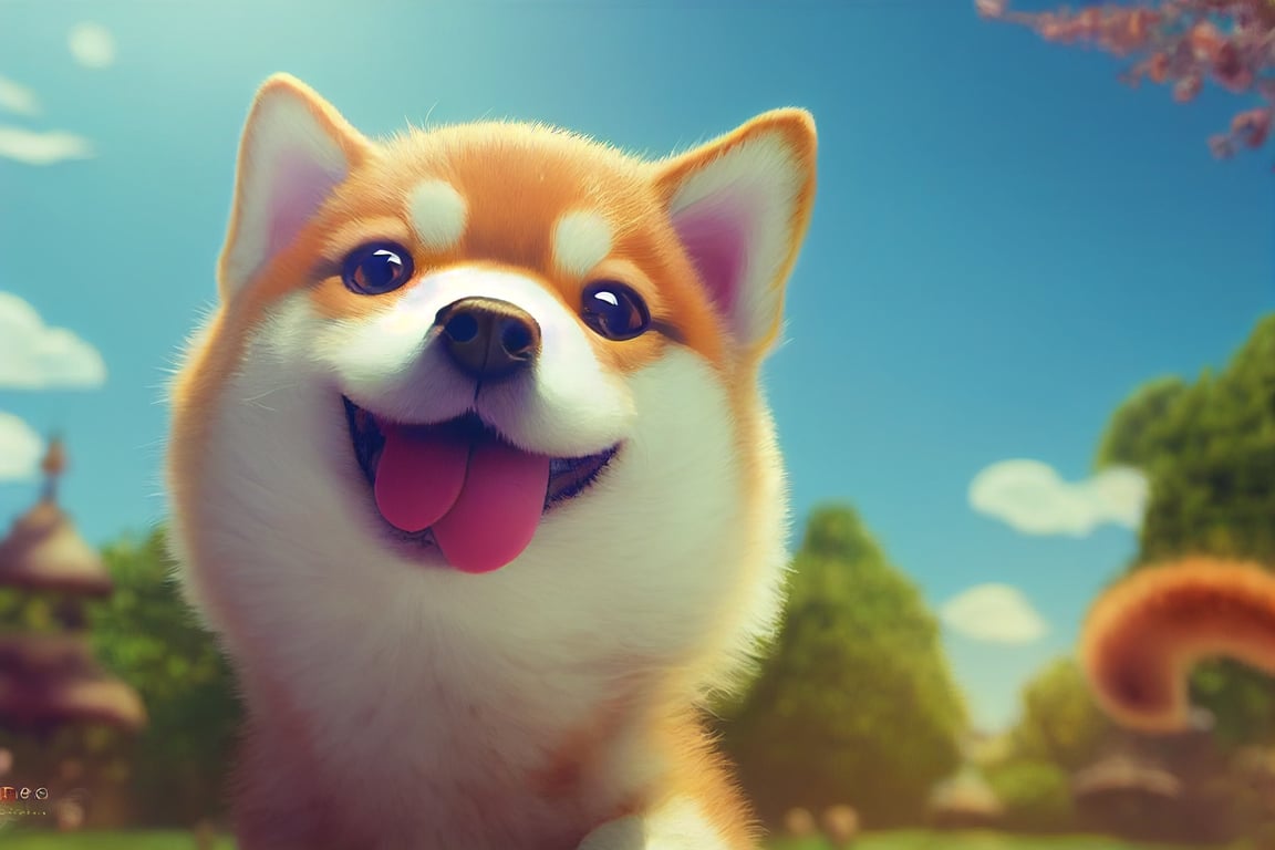 Prompthunt: Funny Happy Tiny And Cute Puppy Shiba Inu Laughing, Fluffy Fur, Park Playground On Background, Full Body, Big Eyes, Character Design, Jean Baptiste Monge, Pixar Style, Soft Lighting, Sun Lighting, Vibrant Colors