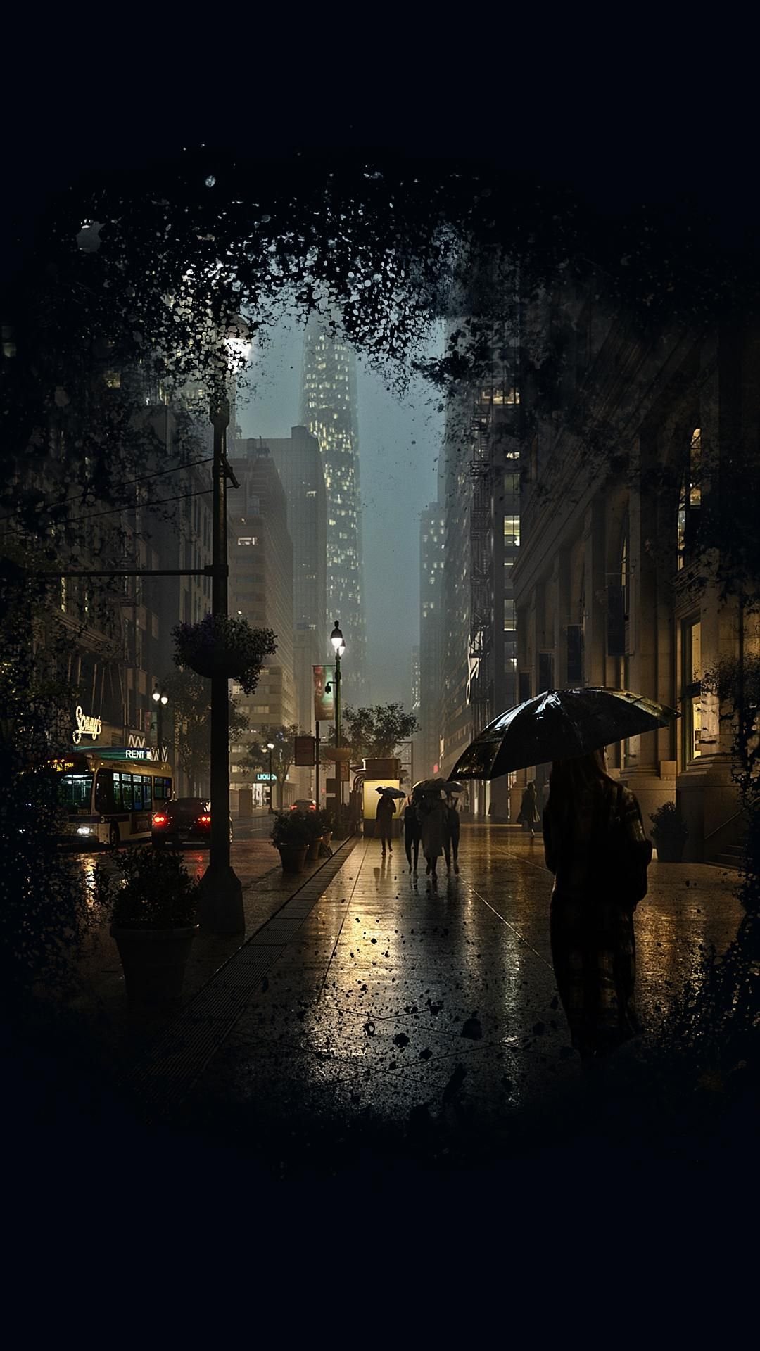 Rain City dark Street night rain Wallpaper Download