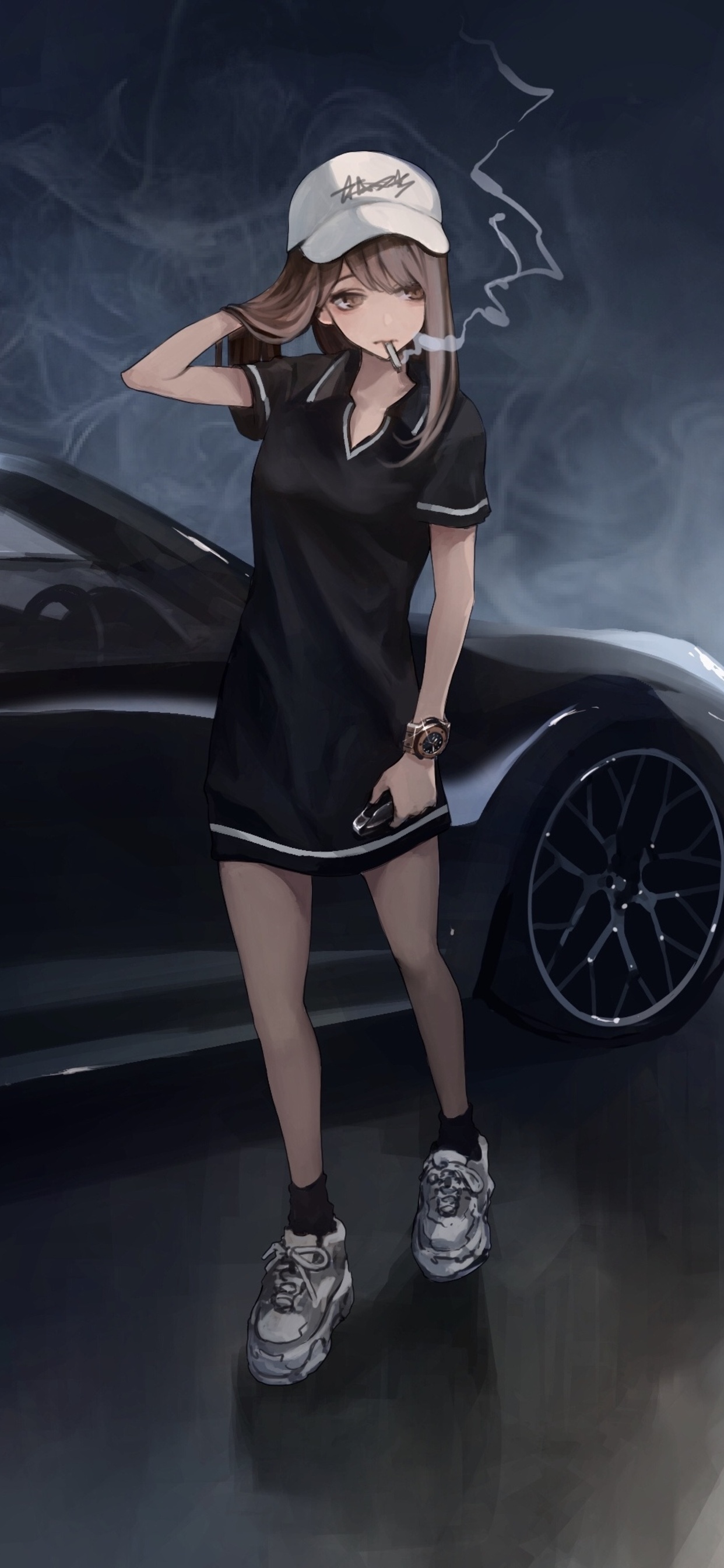 Anime Girl Porsche Smoking 4k iPhone XS MAX HD 4k Wallpaper, Image, Background, Photo and Picture