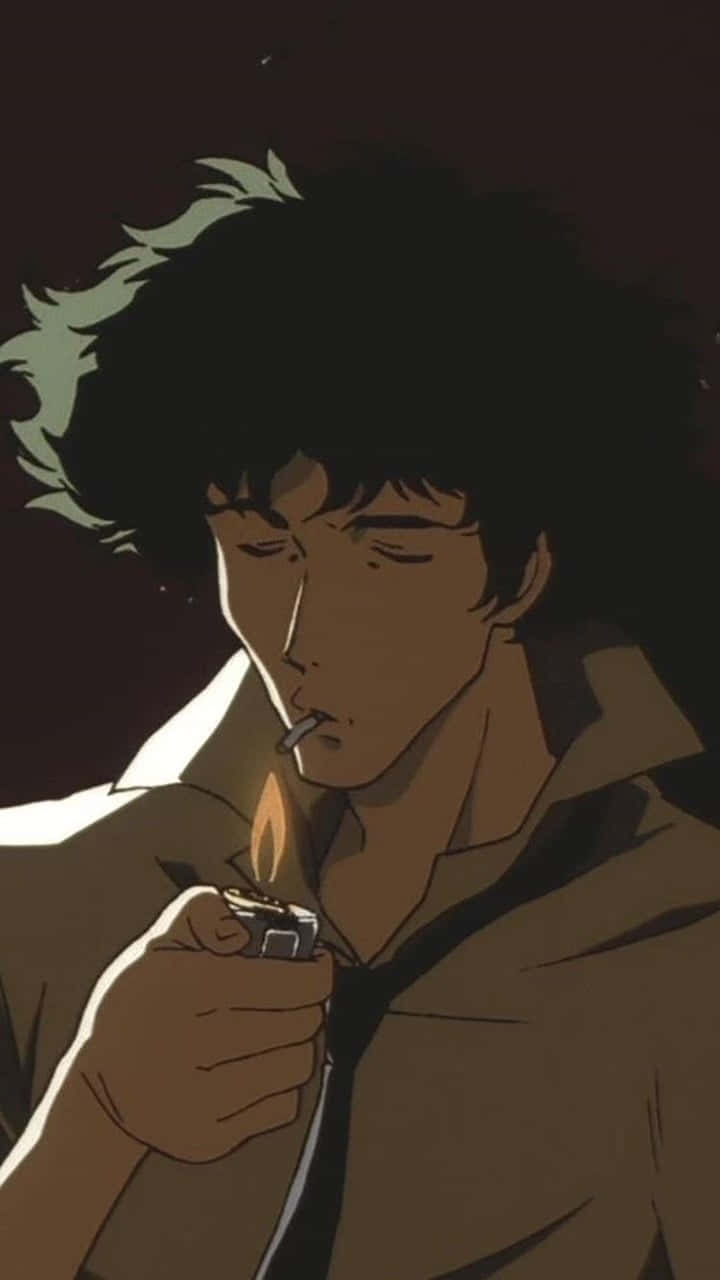 Download A Man Is Smoking A Cigarette In An Anime Wallpaper