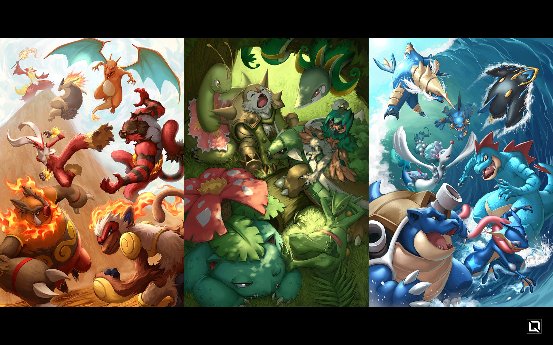 Charizard, Greninja, Venusaur, Blaziken, Blastoise, And 16 More (pokemon) Drawn By Kuroi Tsuki