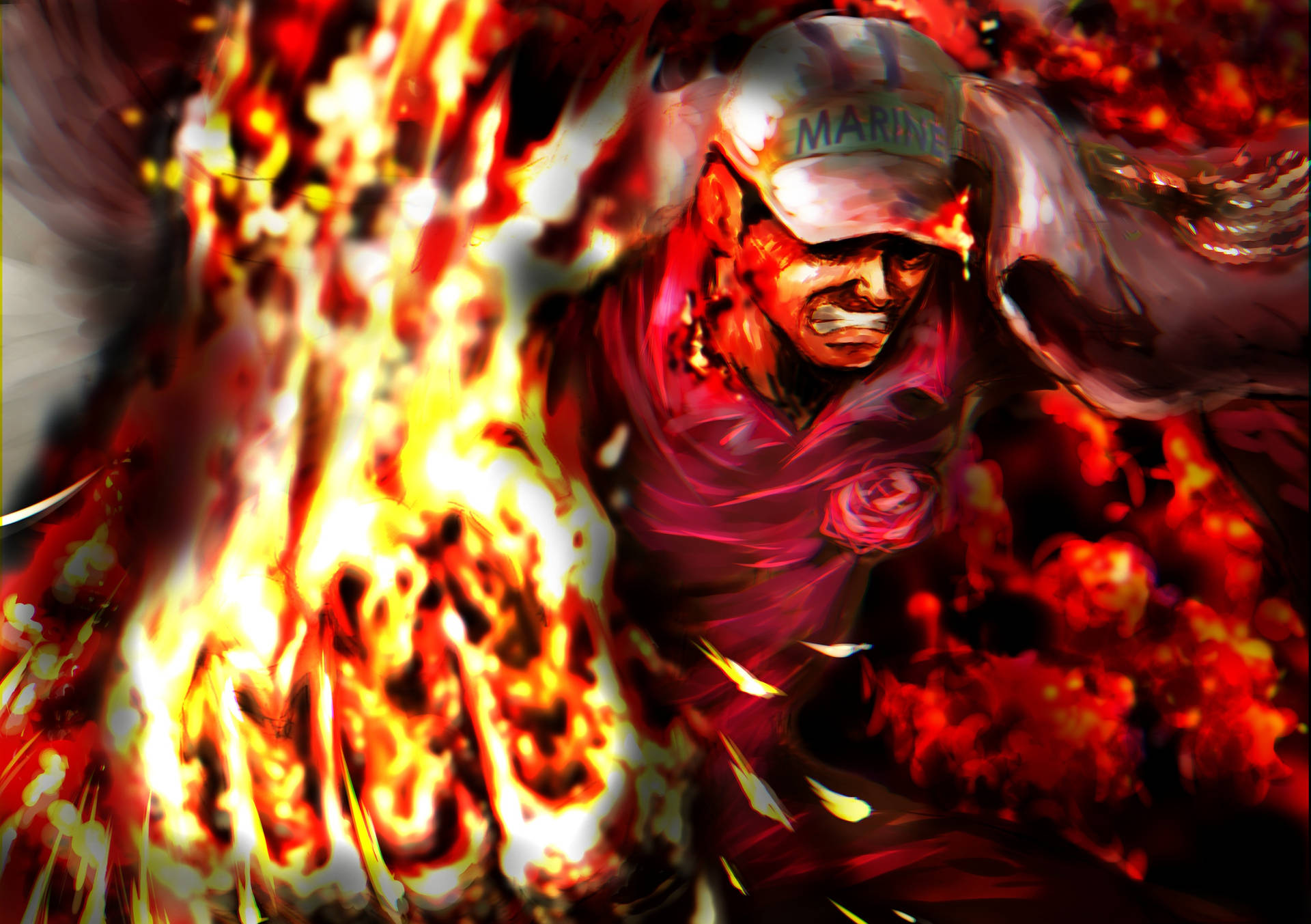 Download Fierce Admiral Akainu In Battle Stance Wallpaper