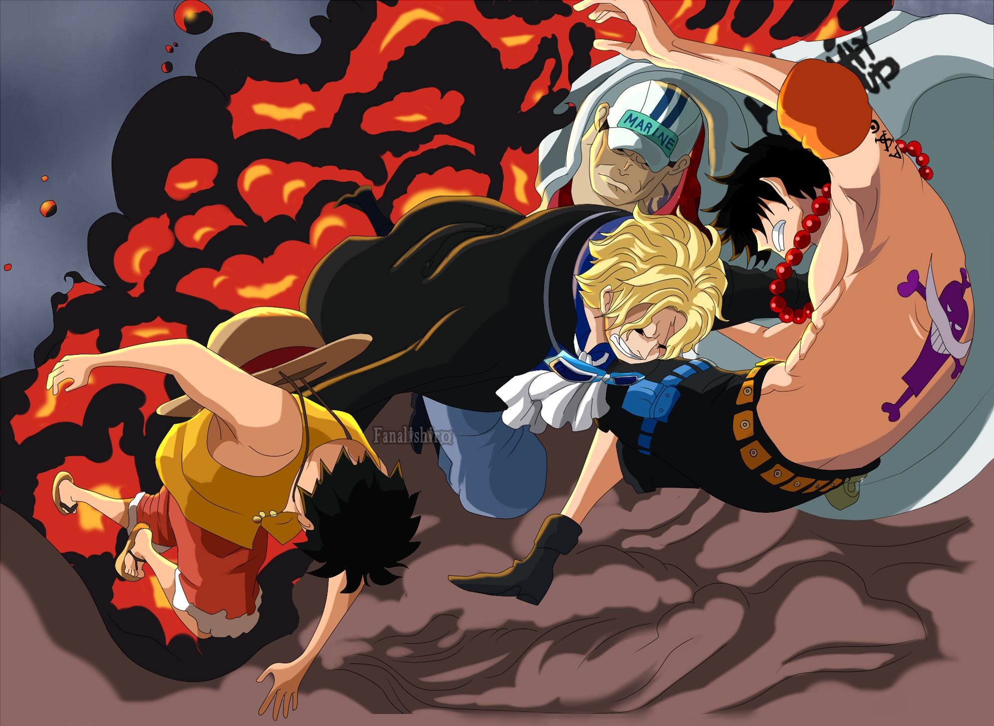 HD desktop wallpaper: Anime, Portgas D Ace, One Piece, Monkey D Luffy, Sakazuki (One Piece), Sabo (One Piece) download free picture