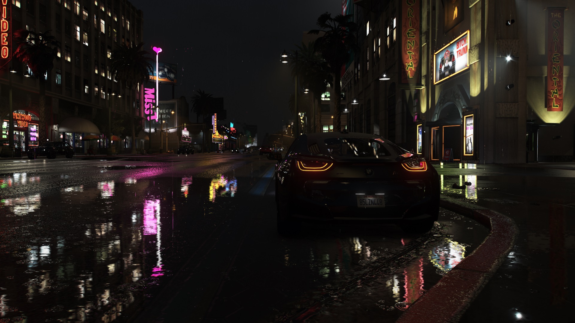GTA 5 Downtown Hollywood 1920x1080; car is a BMW i8
