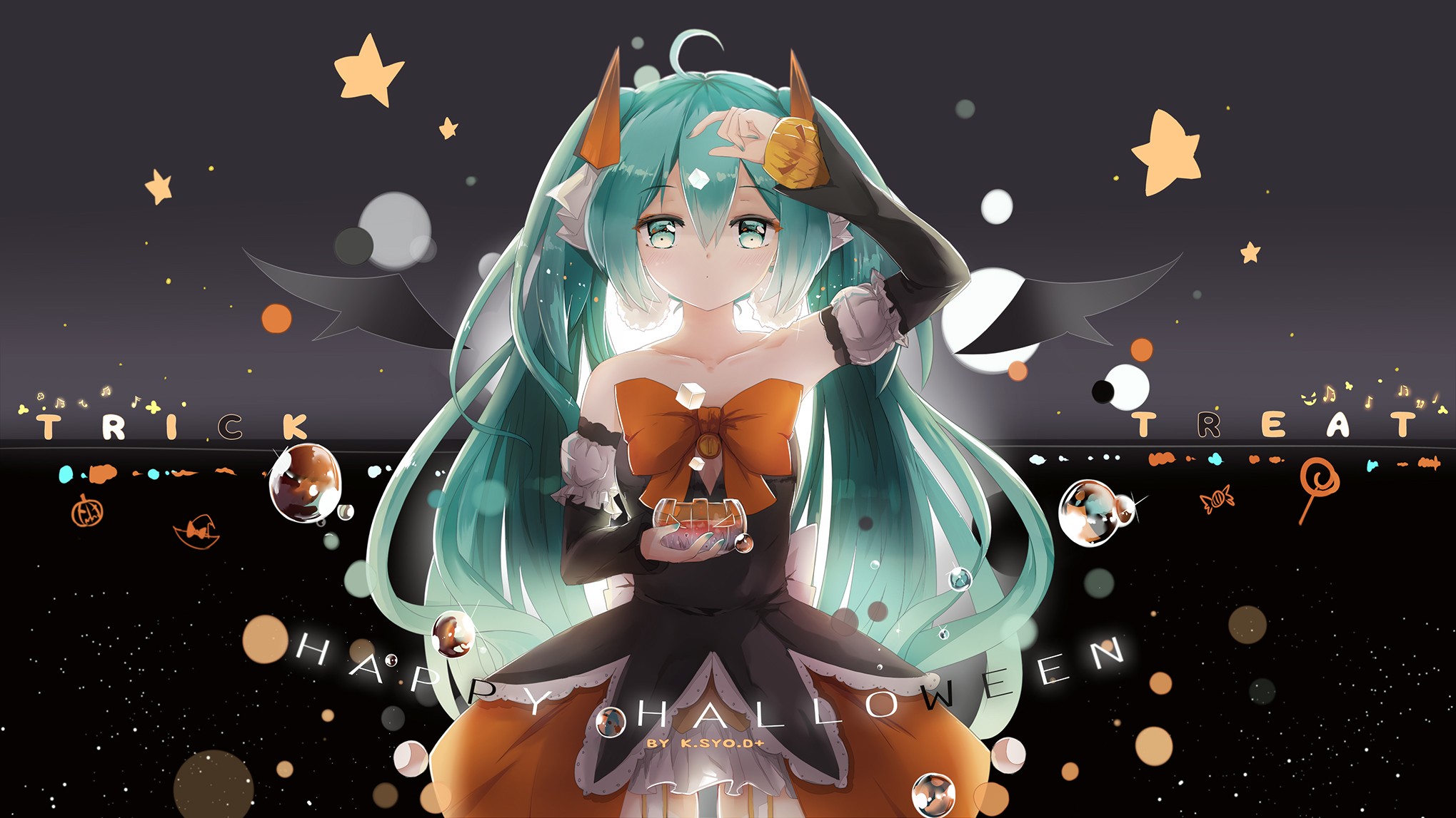 Free download anime Girls Vocaloid Hatsune Miku Halloween Twintails [2039x1147] for your Desktop, Mobile & Tablet. Explore Halloween Anime Wallpaper. Halloween Background, Background Halloween, Halloween Wallpaper Background