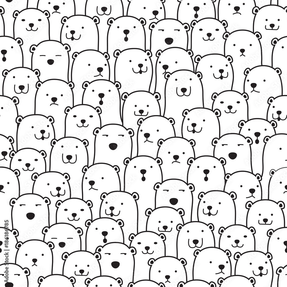 bear seamless pattern Polar bear vector isolated wallpaper background cartoon Stock Vector