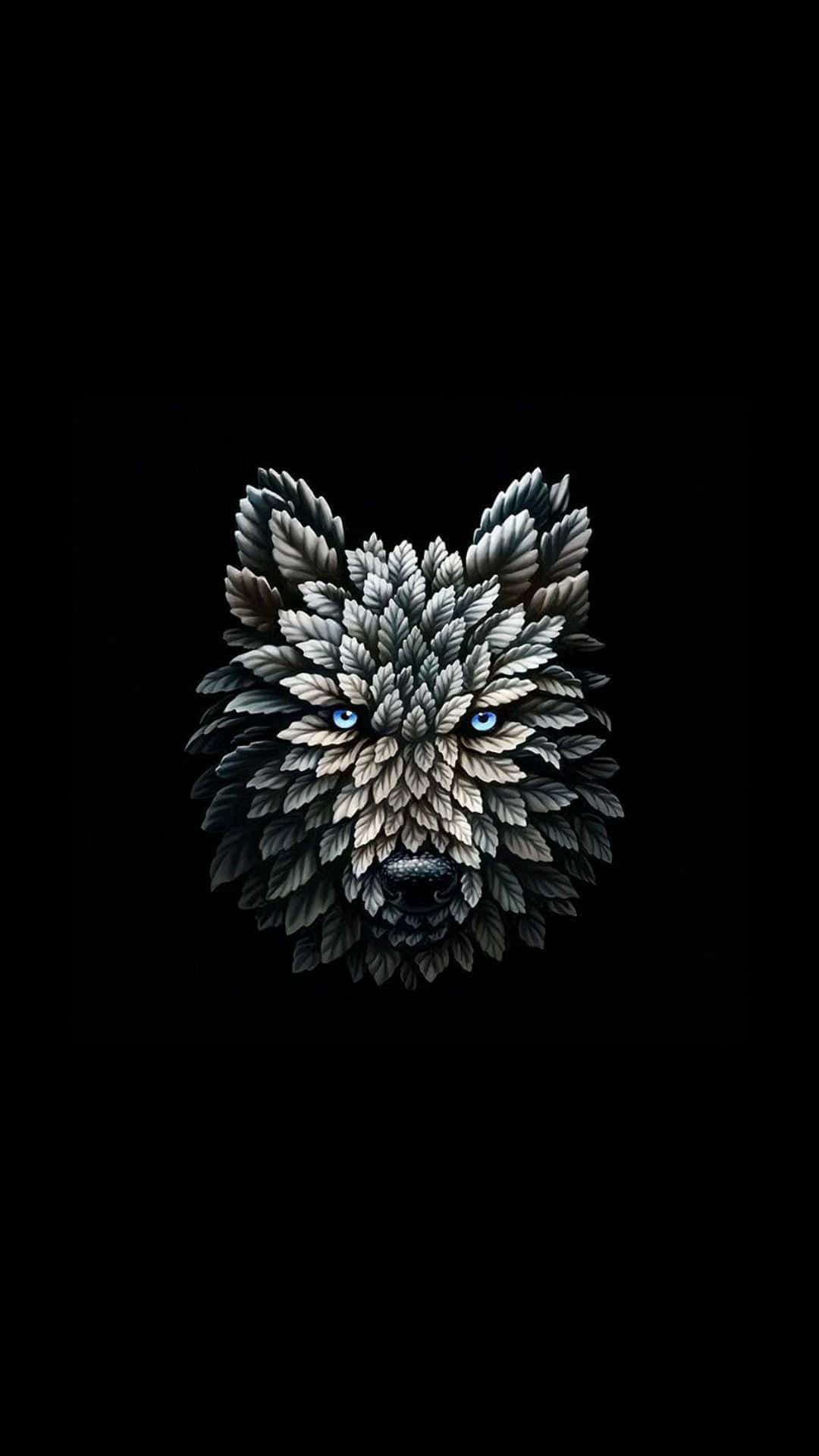 Download A Wolf Head With Blue Eyes On A Black Background Wallpaper