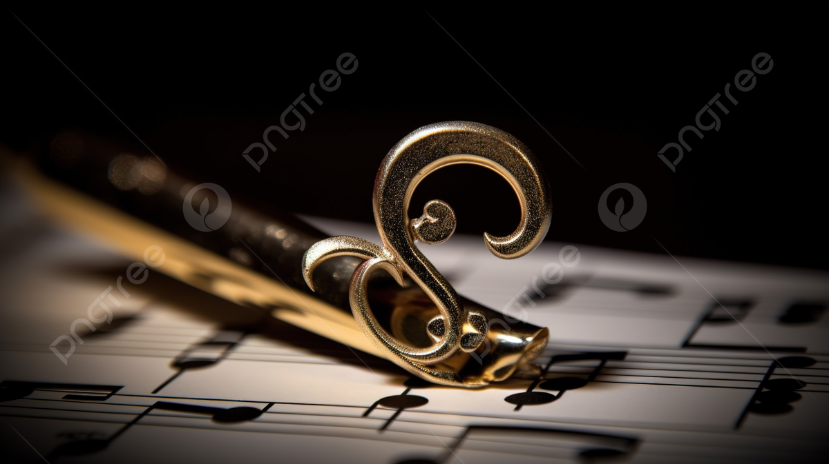Golden Treble Clef Lies On Music Sheet Behind A Dark Background, A Picture Of A Music Note Background Image And Wallpaper for Free Download