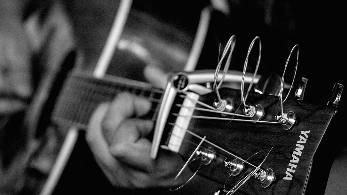 wallpaper for desktop, laptop. guitar music art bw dark yamaha