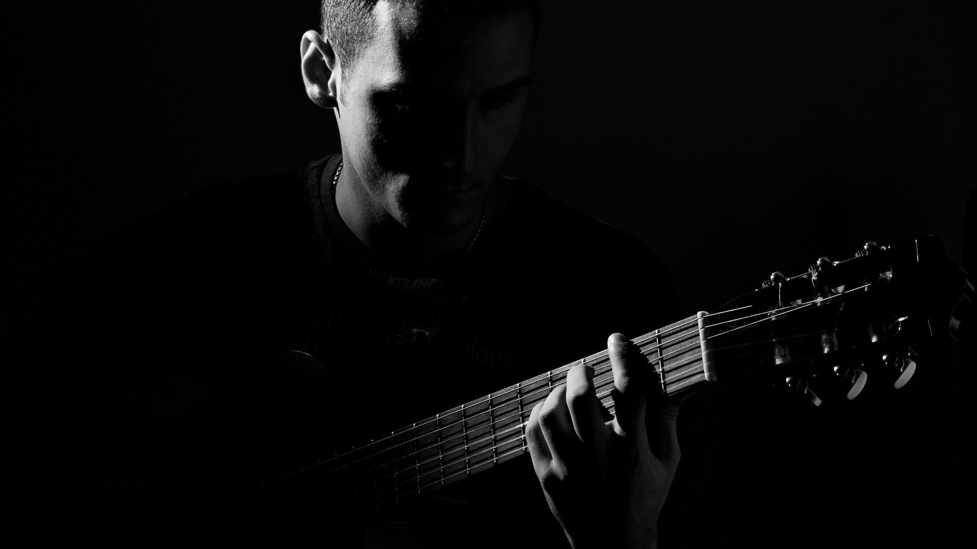 Desktop Wallpaper Guitar, Man, Music, Dark, HD Image, Picture, Background, K9ofxu