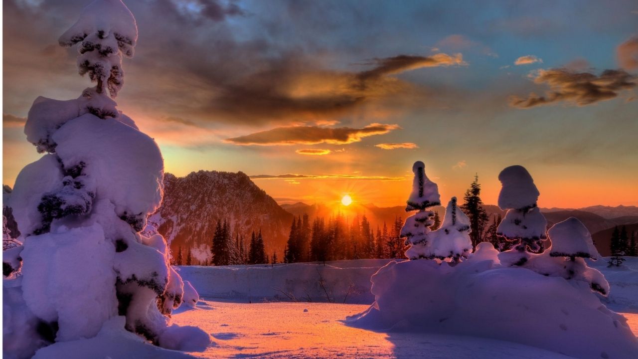 Download Wallpaper 1280x720 Sun, Mountains, Clouds, Snowdrifts, Fur Trees, Winter Hd, Hdv, 720p HD Background. Winter Sunset, Beautiful Sunset, Beautiful Sunrise