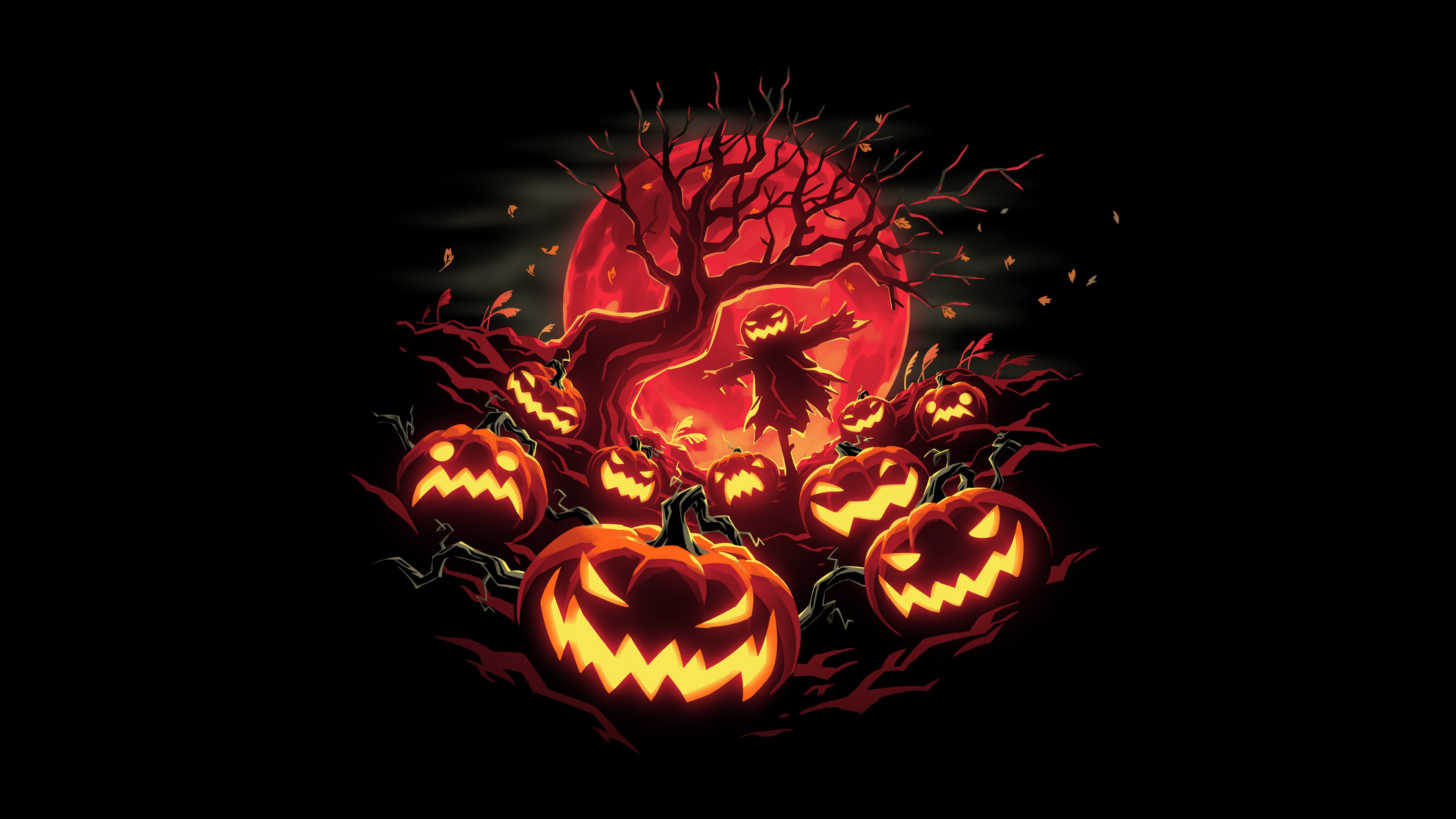 Halloween pumpkins Wallpaper 4K, Haunted, Scarecrow, 5K
