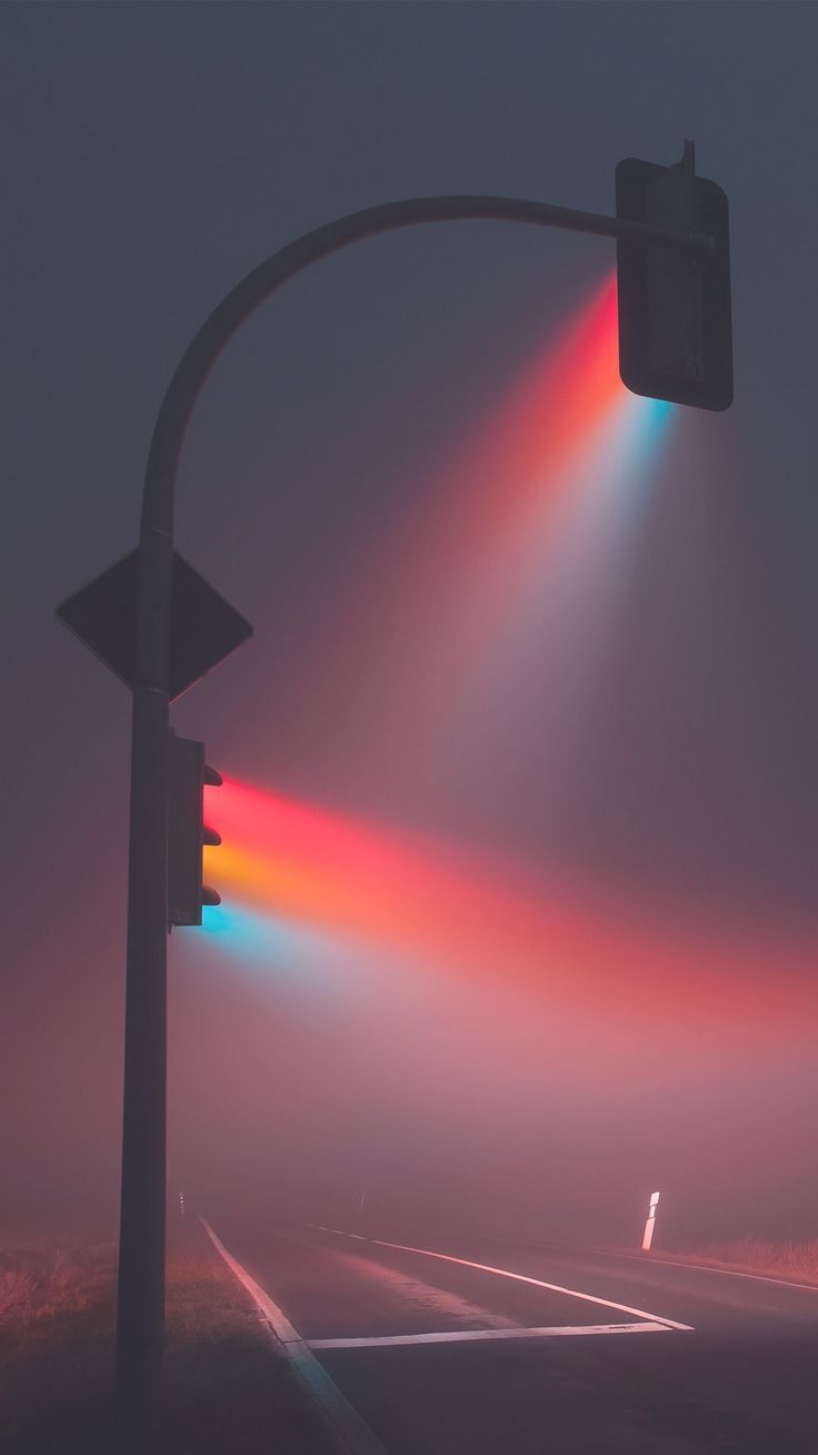 street lights in fog. Phone wallpaper