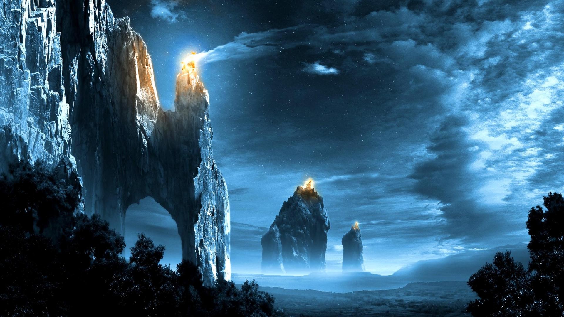Fantasy art landscapes fire signal lord rings games wallpaperx1080