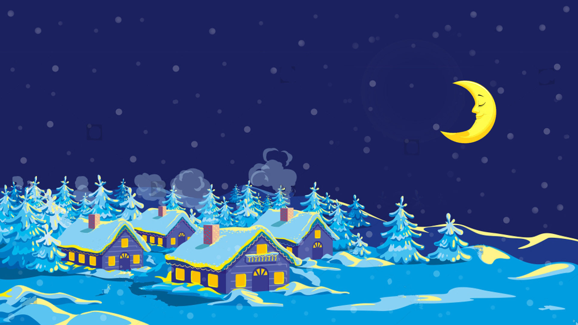 Christmas Greeting Card Night Winter Village HD Wallpaper