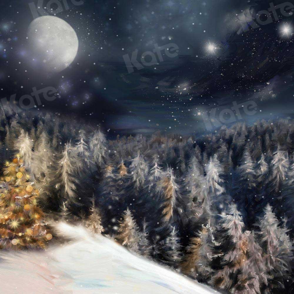 Kate Winter Dream Christmas Night Trees Backdrop Designed By Jerry_Sina