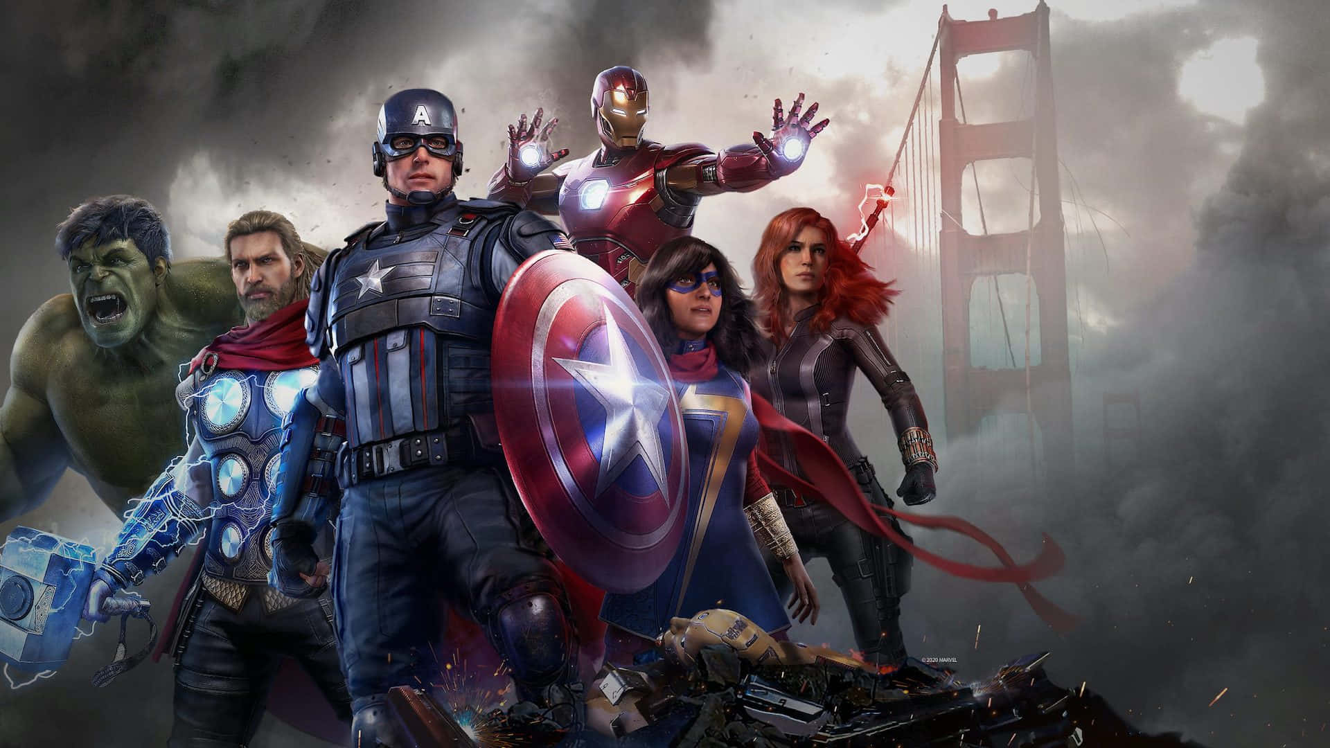 Download Captain America and Iron Man Clash in Intense Superhero Video Game Scene Wallpaper