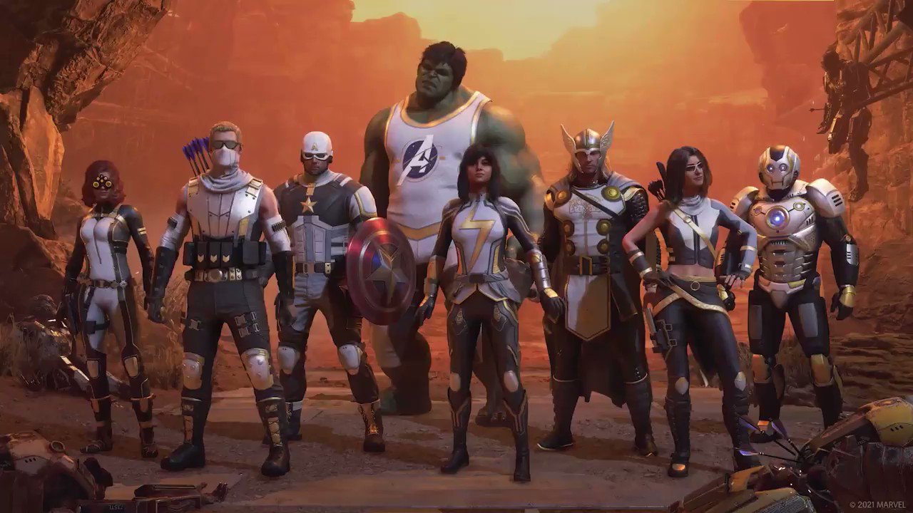 Marvel's Avengers the Avengers in orbit with these Aerospace Outfits, perfect for those who want to make their teams match. Captain America and Iron Man's are available