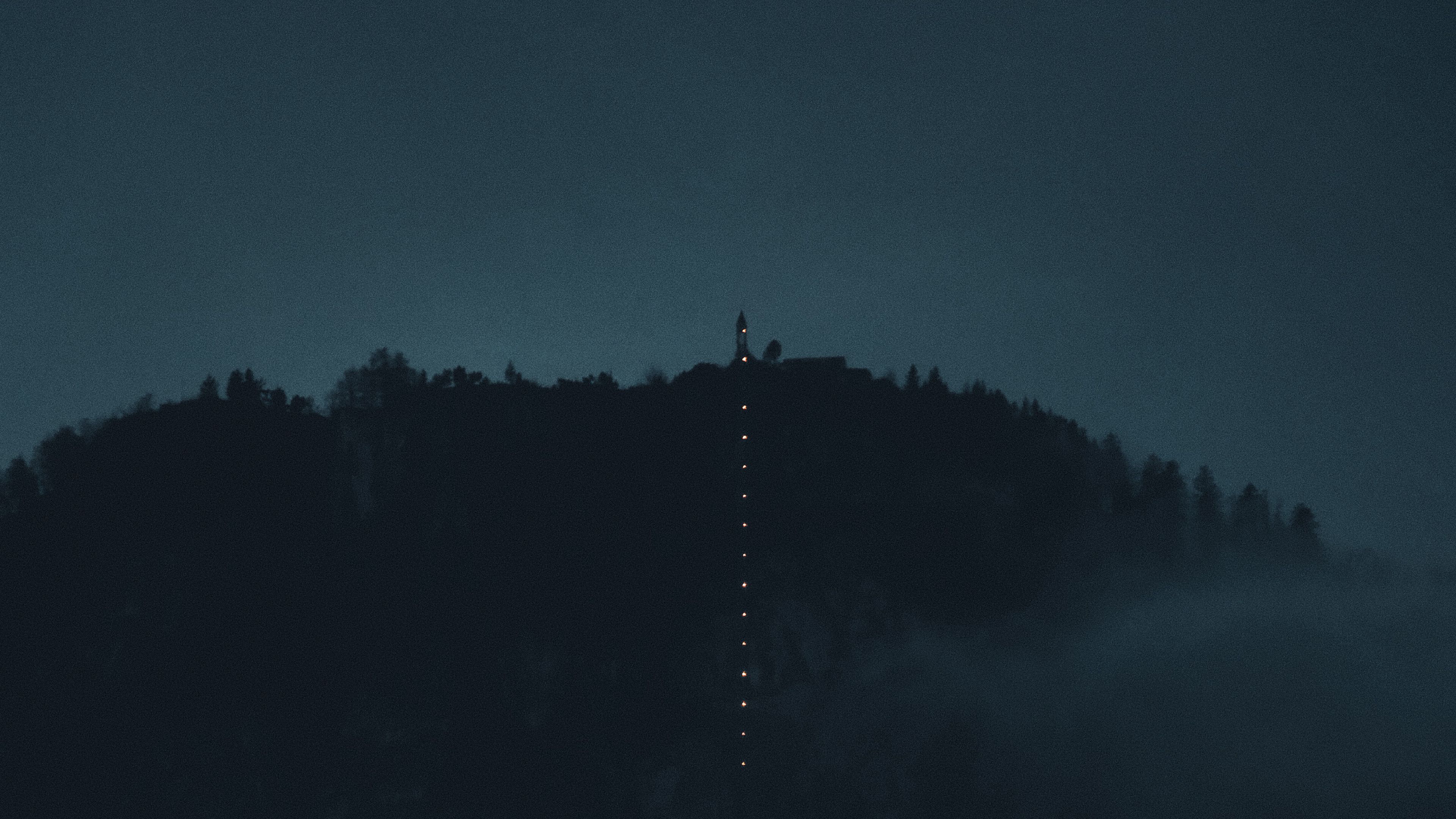 Download wallpaper 3840x2160 mountain, dark, night, fog, darkness 4k uhd 16:9 HD background