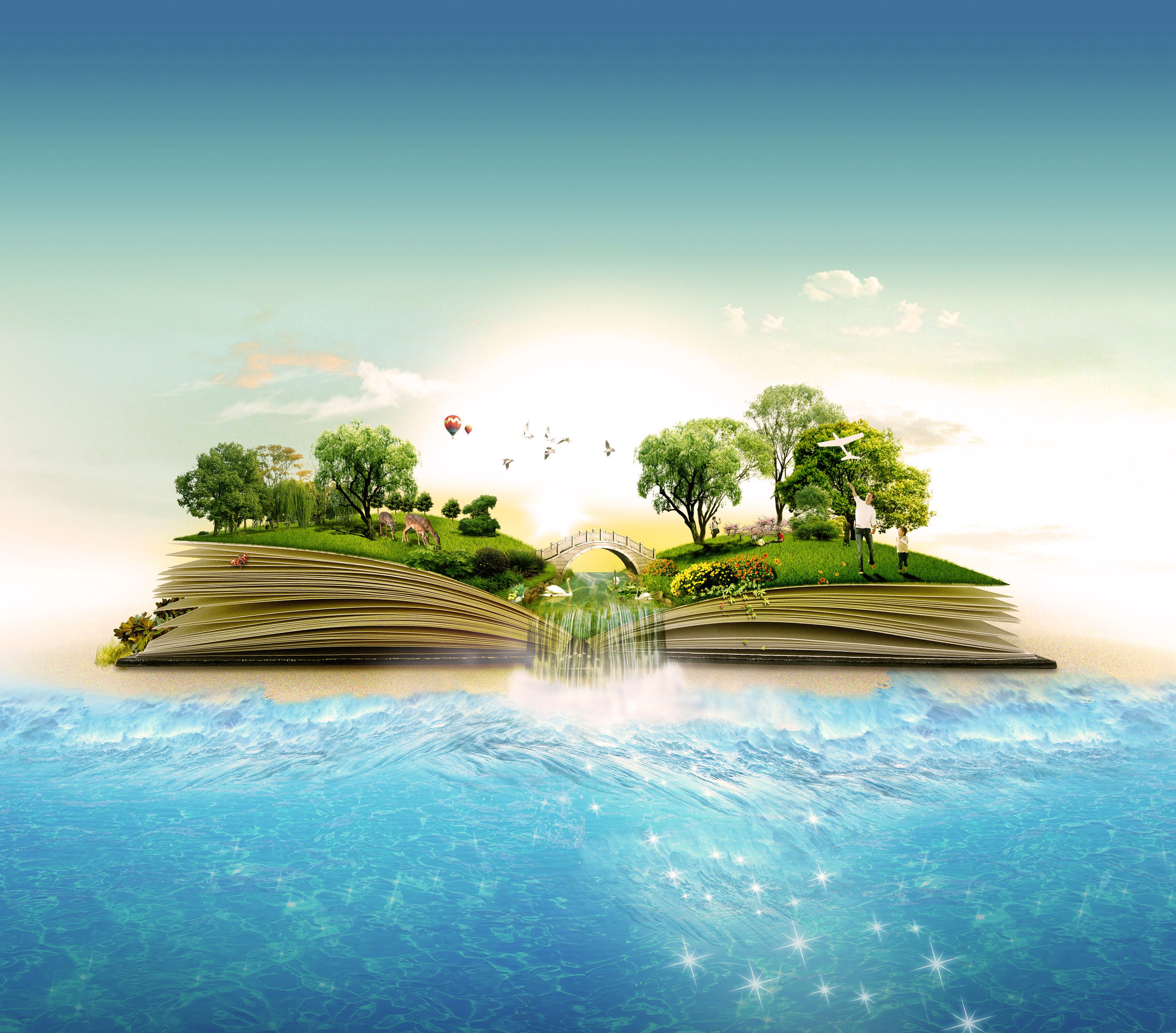 Book Nature Water Creative Trees 4K Wallpaper