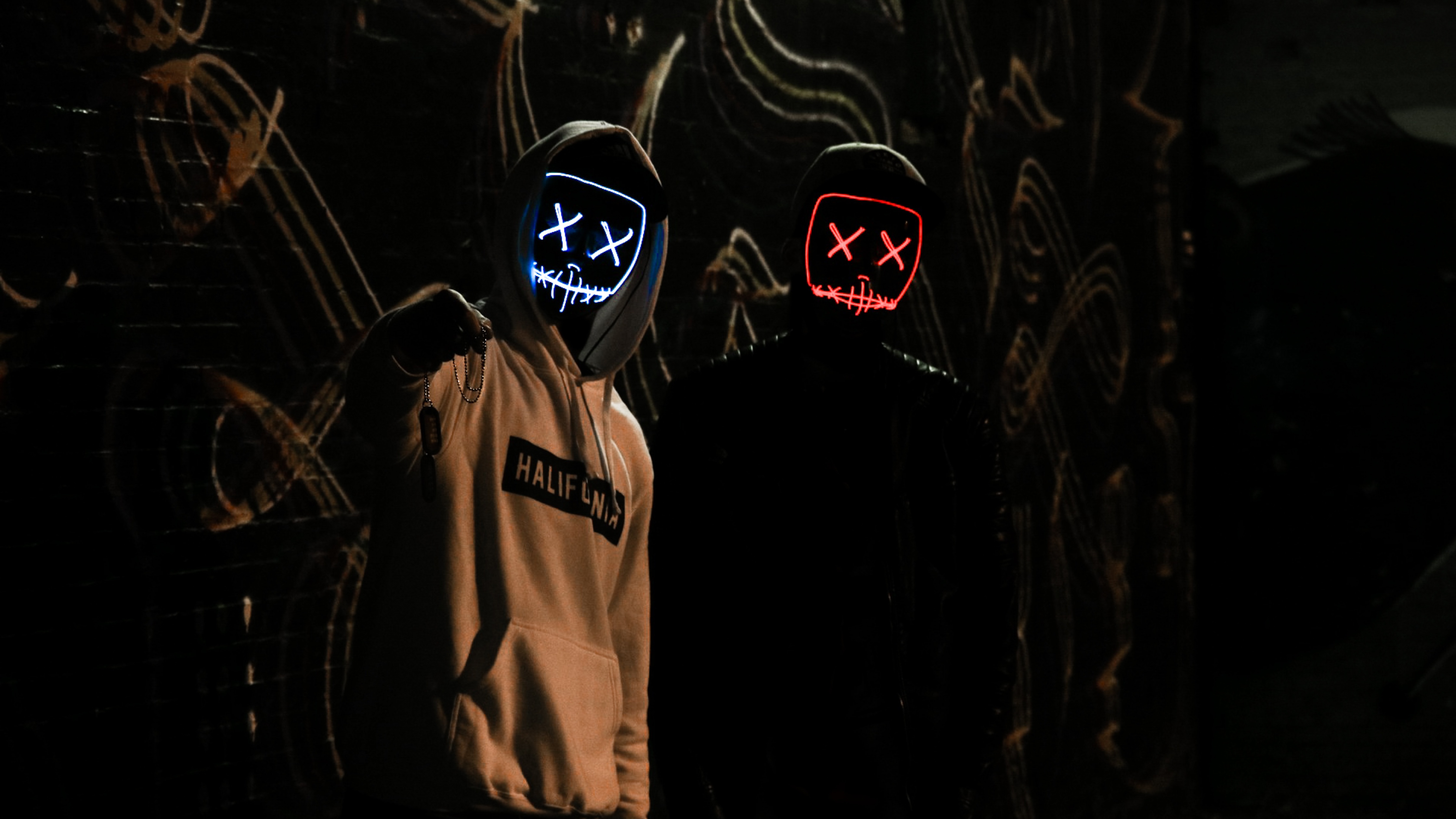Friends Wallpaper 4K, Anonymous, LED masks, Dark