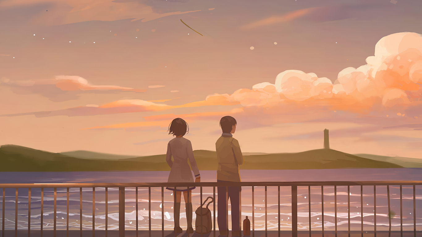 Download wallpaper 1366x768 anime, couple, lets talk, original, tablet, laptop, 1366x768 HD background, 25158
