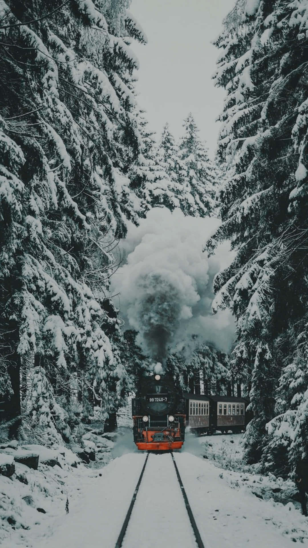 Download Photography Of Cozy Winter Aesthetic Smoky Train Wallpaper