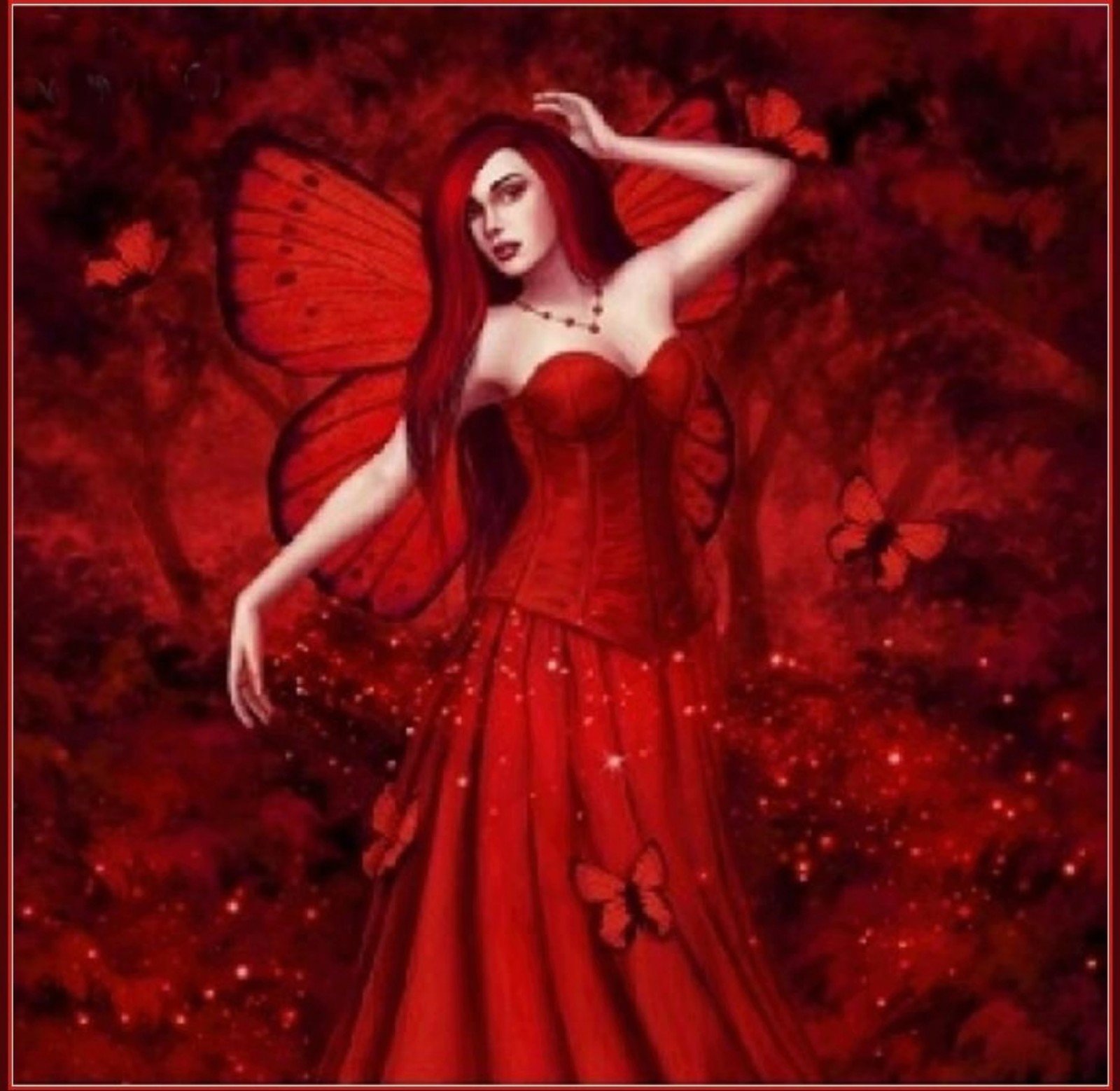 ARTS drawing fantasy girl women ruby fairy red wings butterflies wallpaperx1558