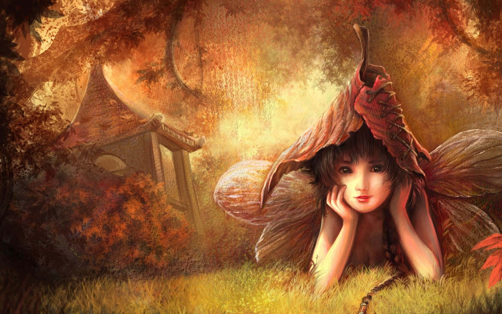 Download A charming little fairy spreading magical stardust in an enchanted forest Wallpaper