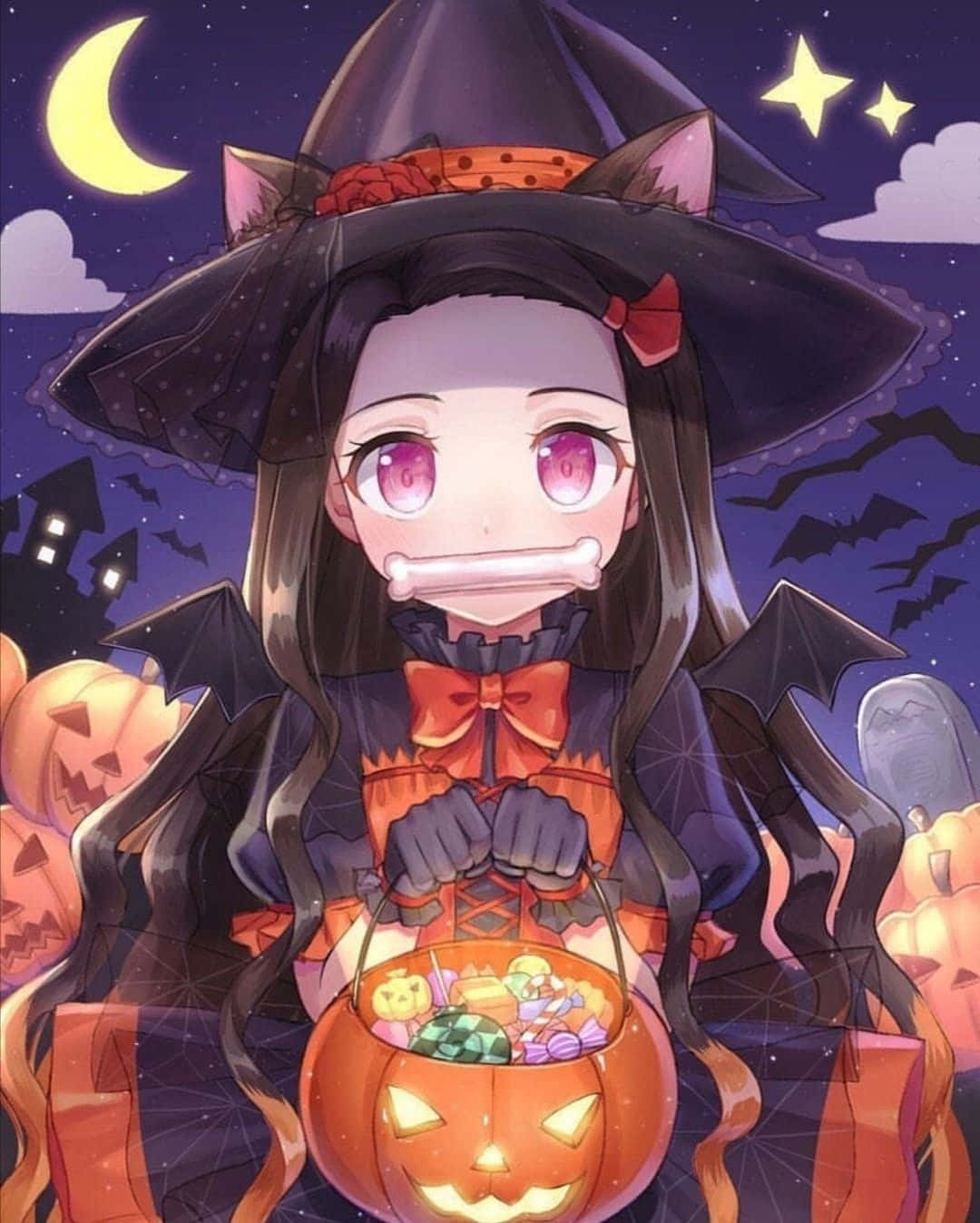 Download Cute Demon Slayer Nezuko Kamado Halloween Costume Wallpaper