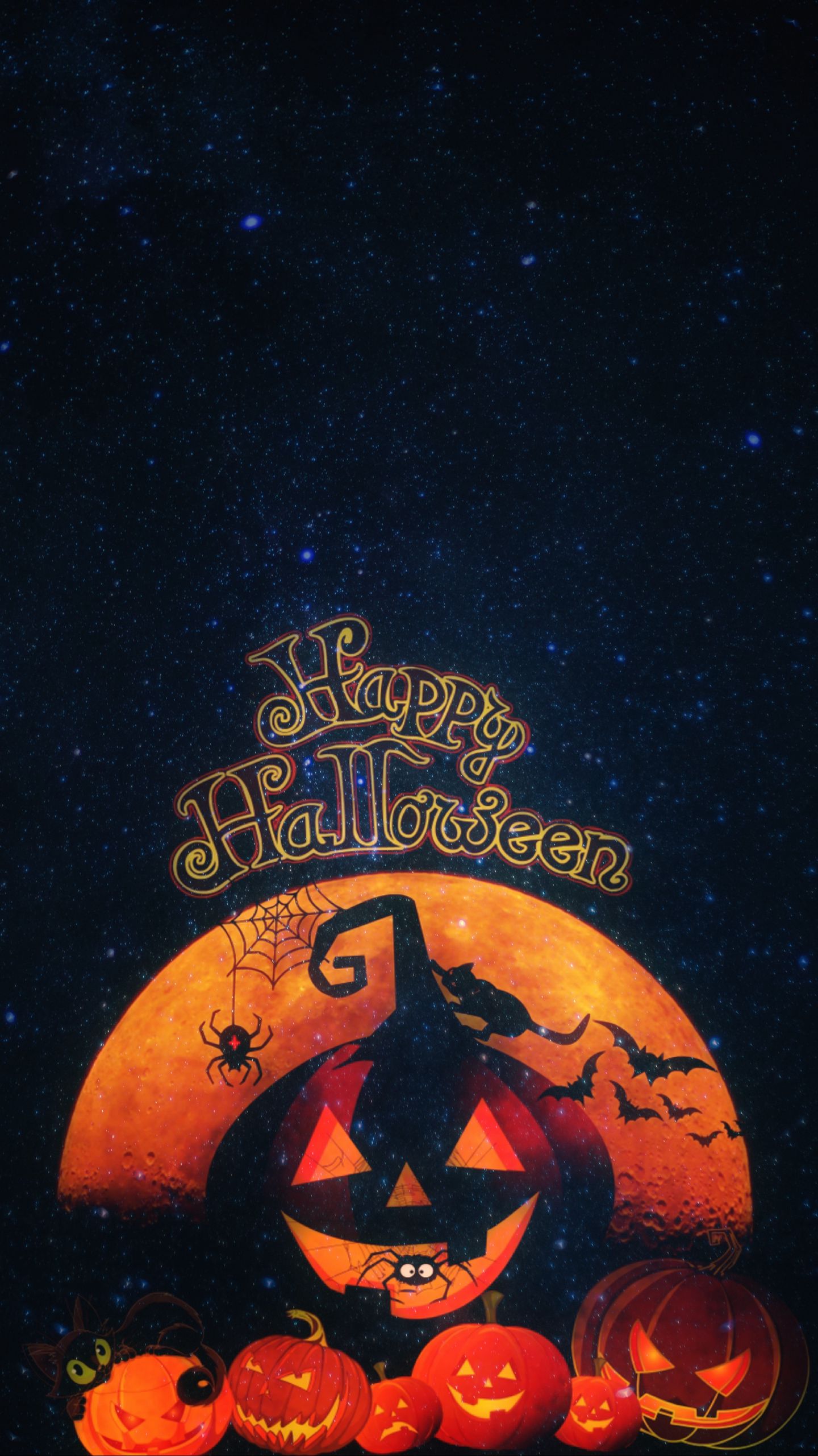 Download wallpaper 1440x2560 halloween, pumpkin, autumn, cat, holiday qhd samsung galaxy s6, s7, edge, note, lg g4 HD background