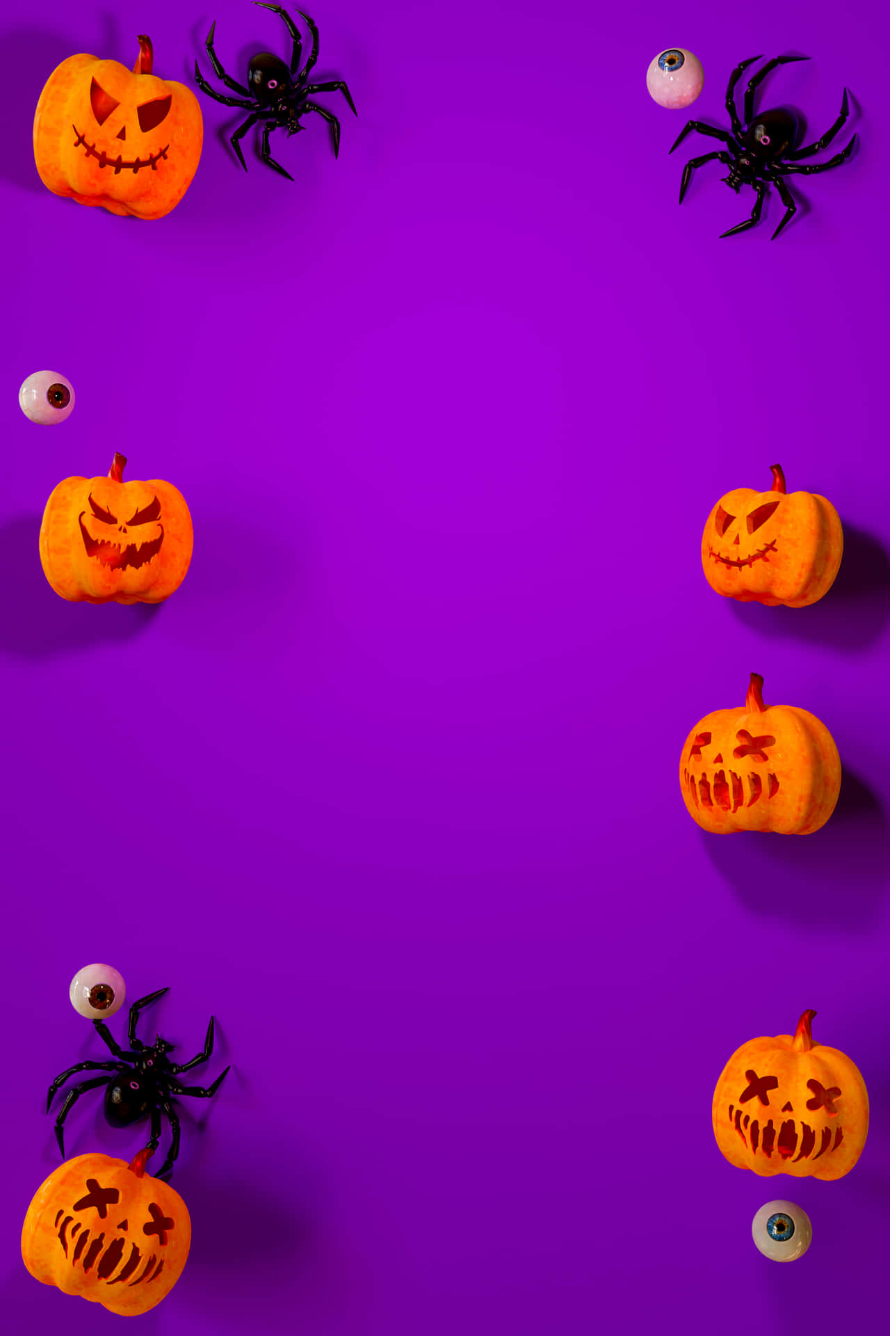 Download Halloween Pumpkins And Spiders On Purple Background Wallpaper