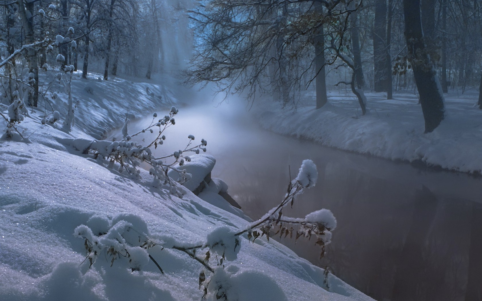 Foggy Winter Night On River 1680×1050 Wide Wallpaper.net. Journeying To The Goddess
