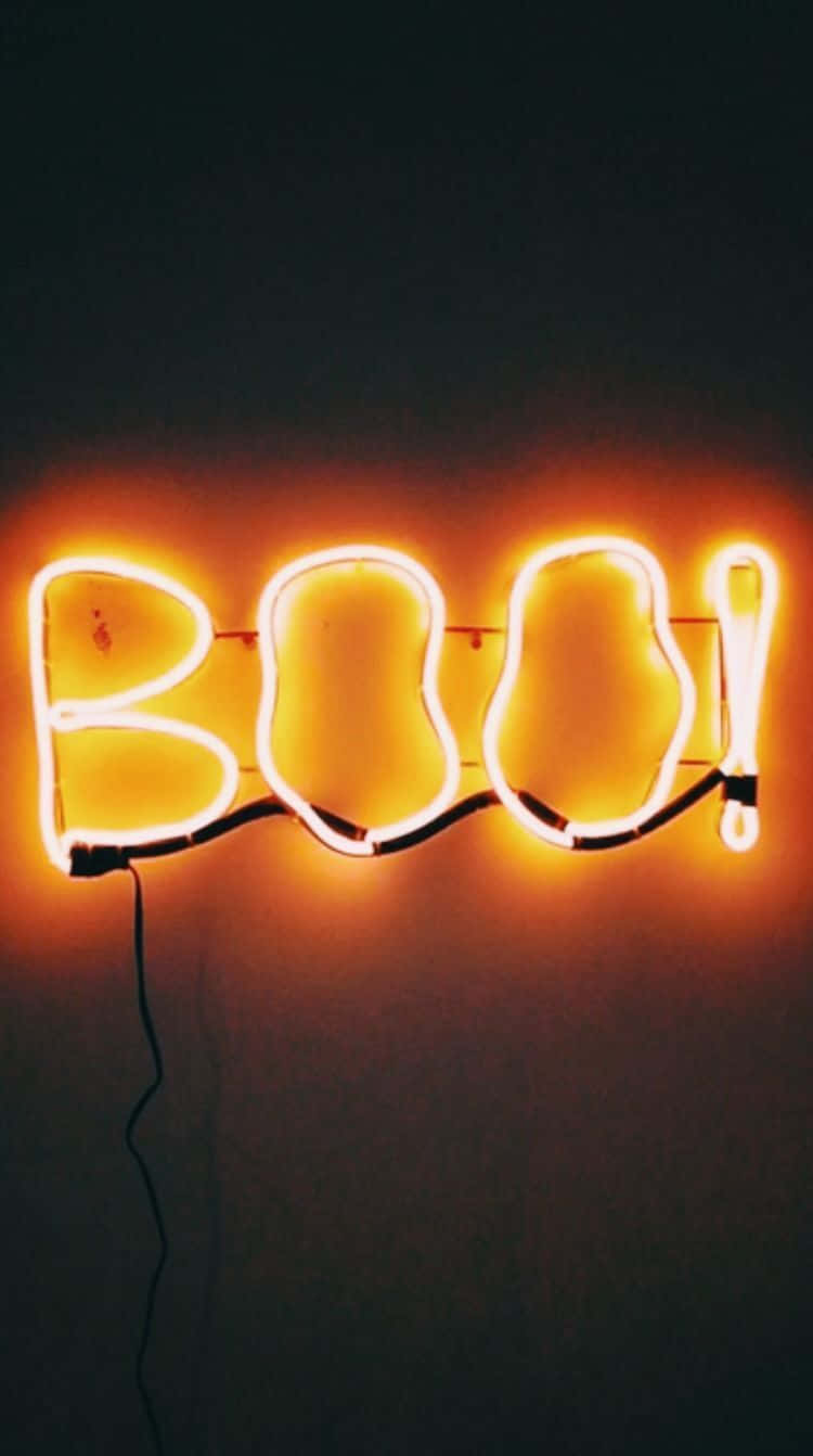Download Neon Halloween Boo Sign Wallpaper