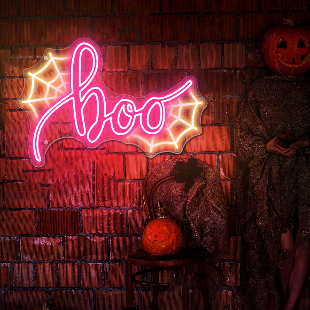 NEONIP 100% Handmade Boo Spider Web Neon Sign Halloween Neon Sign