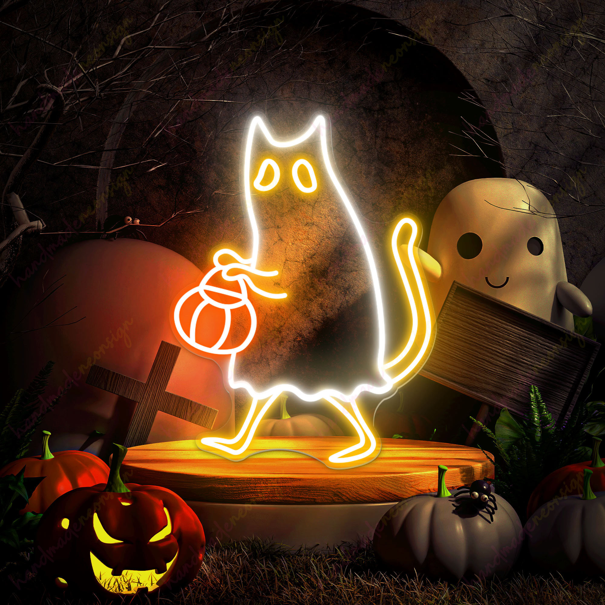 Neon Halloween Cat Light