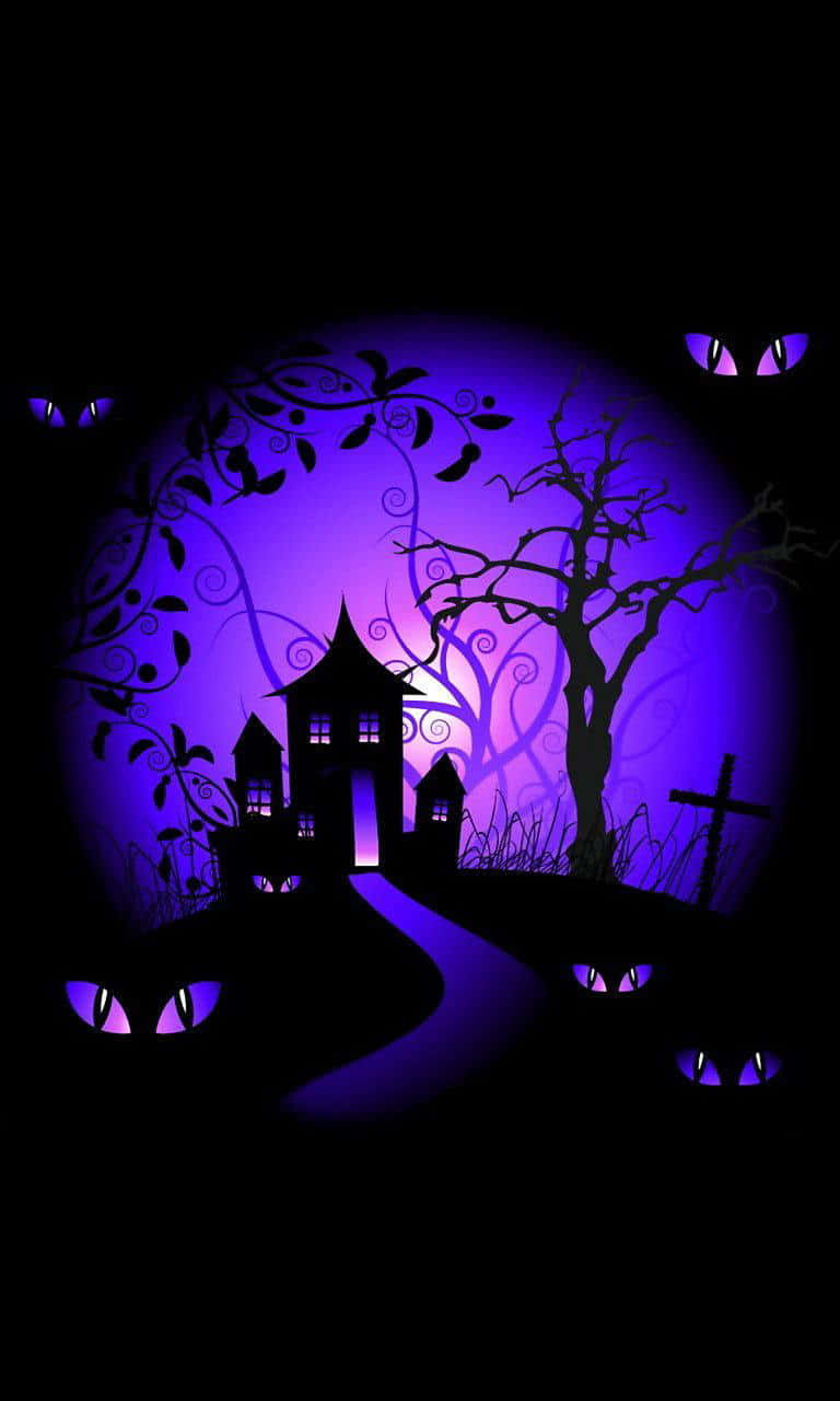Download Purple Neon Halloween Moon Wallpaper