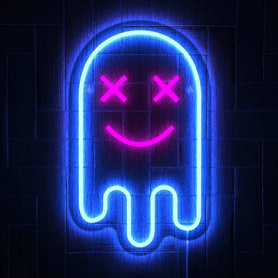 Amazon.com, Ghost Neon Sign Pink Blue Sign Wall Halloween Decor for Aesthetic Bedroom, Game Room, Man Cave, Neon Cool Party Decor. Birthday Party Decor Gift
