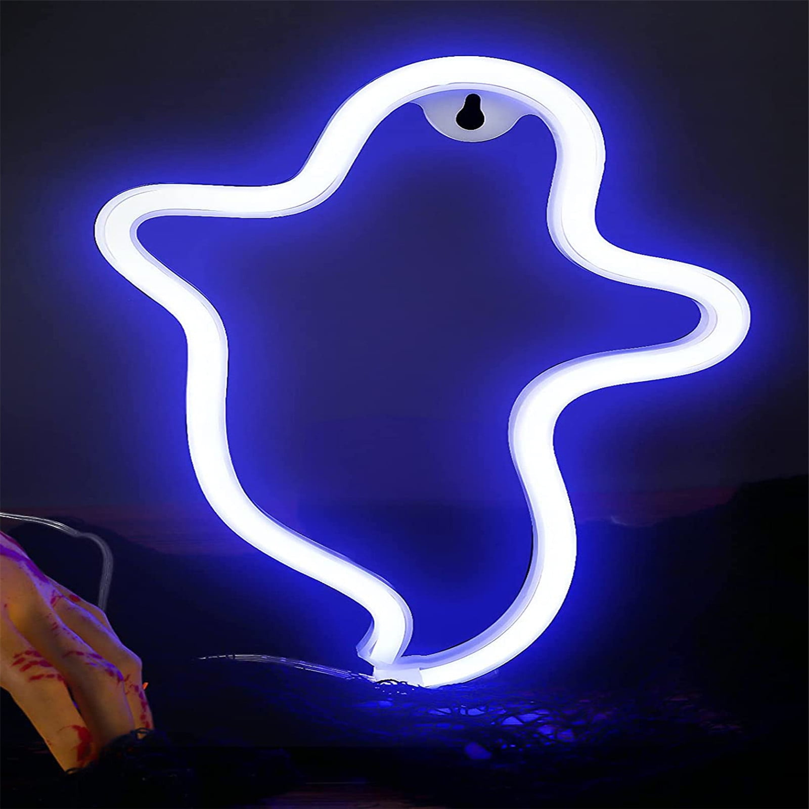 SMOMENT Ghost Neon Sign Halloween LED Neon Light Halloween Decoration Ghost Light Indoor Night With Battery Or USB Powered For Party Bedroom Kids Room Living Room Birth