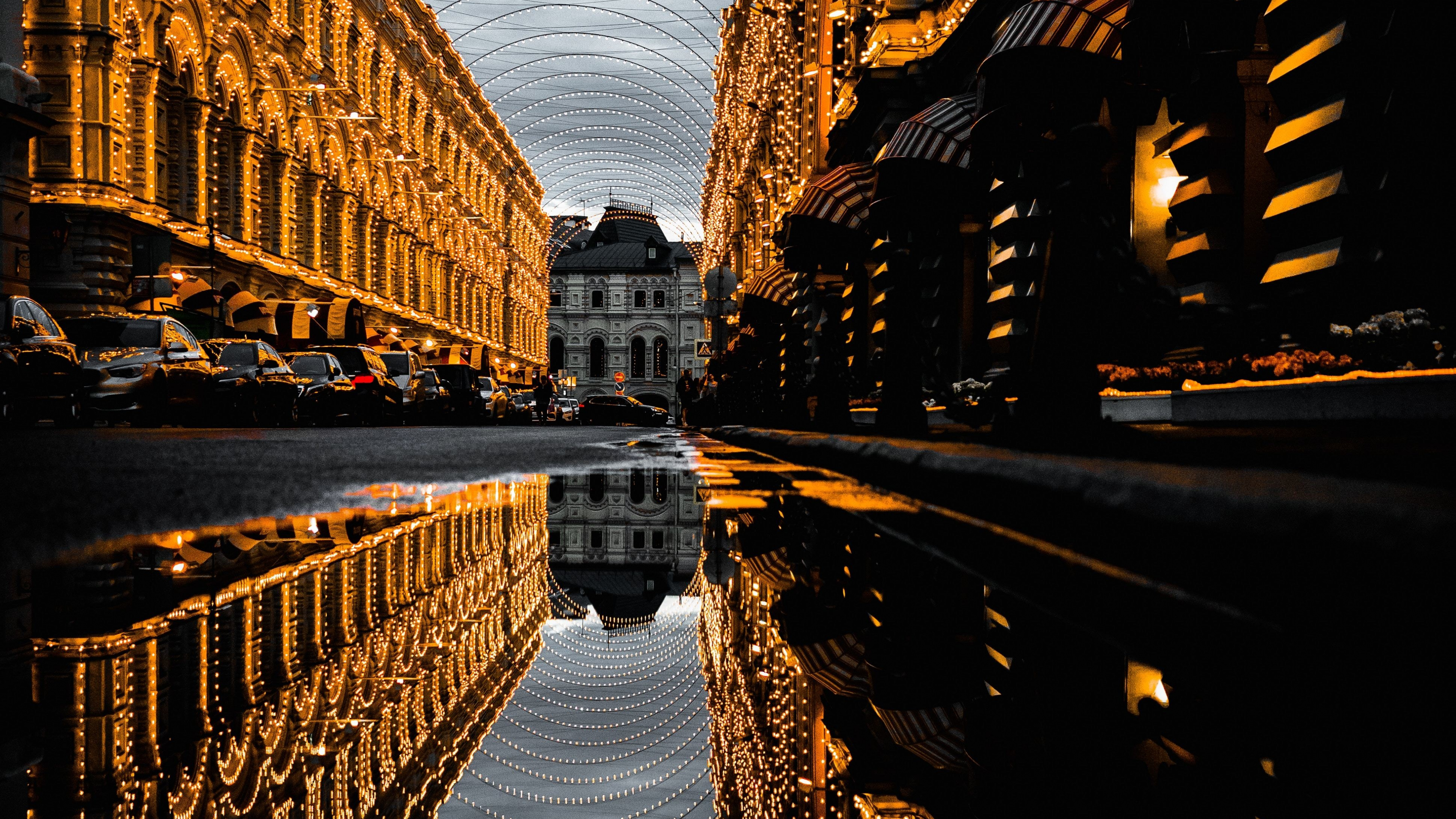 Download wallpaper 3840x2160 moscow, street, reflections, decoration 4k wallpaper, uhd wallpaper, 16:9 widescreen 3840x2160 HD background, 9594
